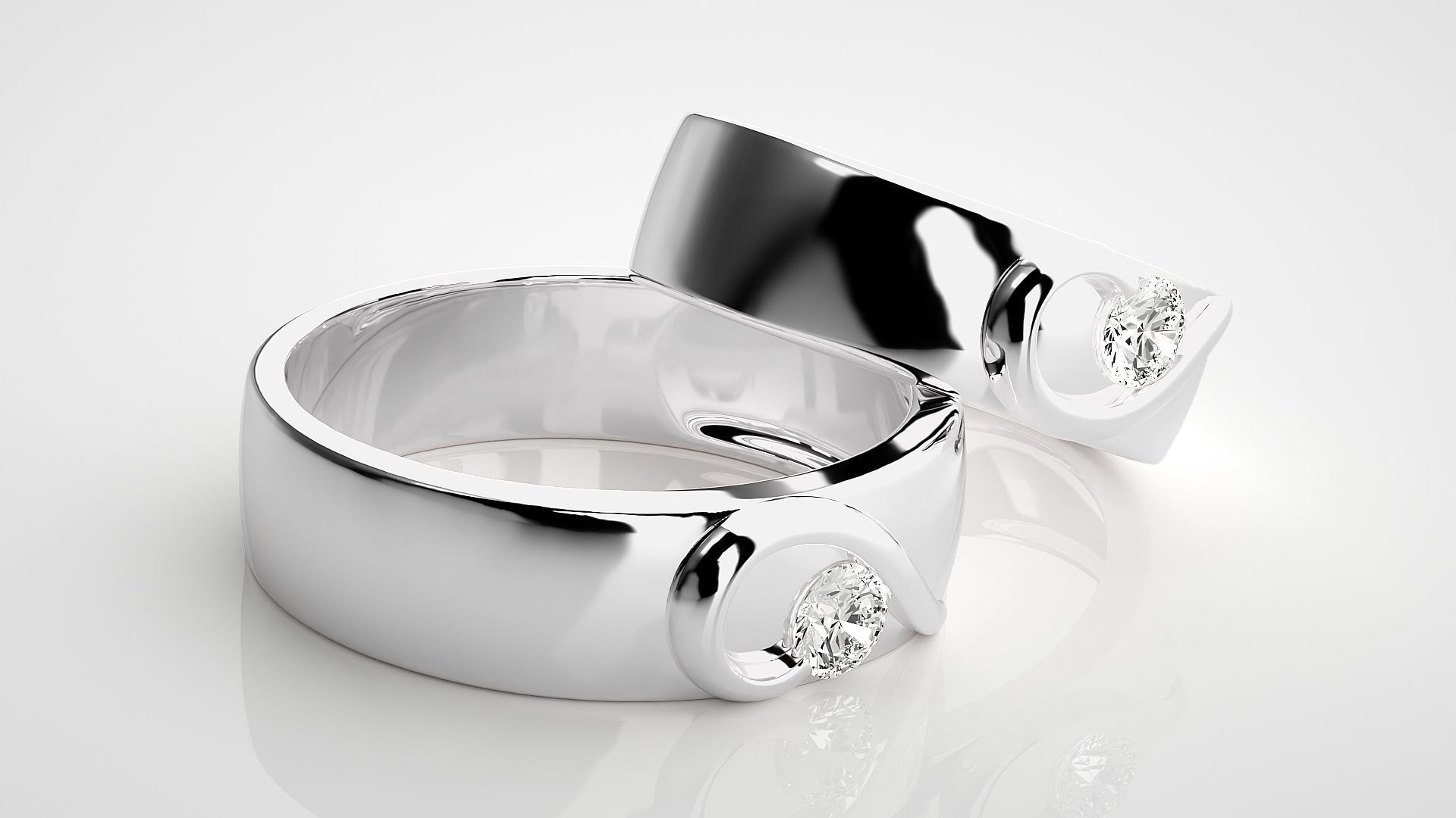 Heart Love Valentine Solitaire Couple Band Ring 3dm stl render 3D print model_6