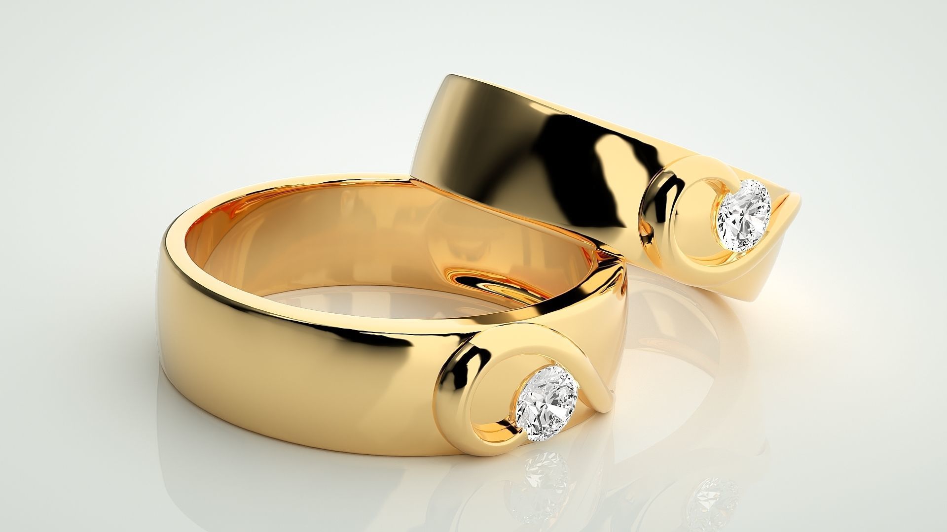 Heart Love Valentine Solitaire Couple Band Ring 3dm stl render 3D print model_10