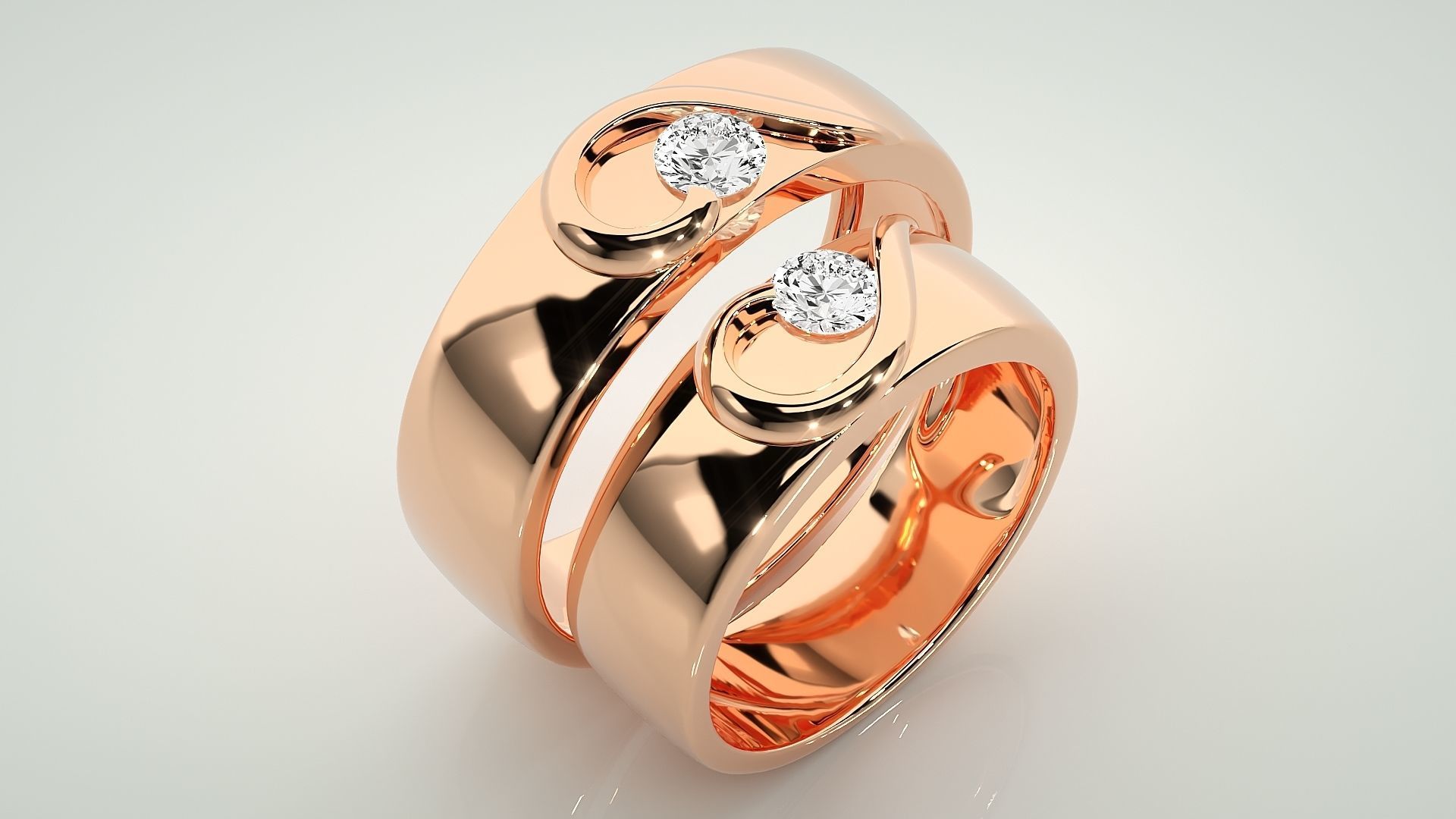 Heart Love Valentine Solitaire Couple Band Ring 3dm stl render 3D print model_3