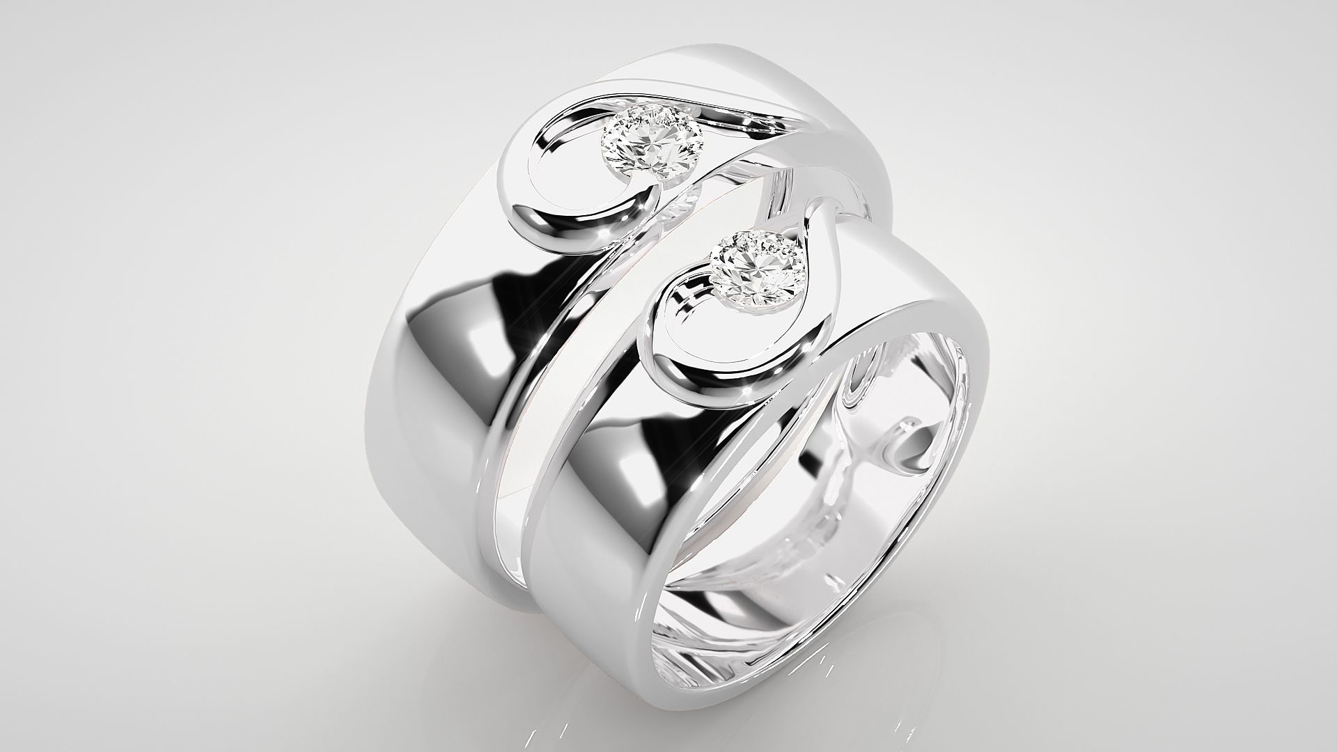 Heart Love Valentine Solitaire Couple Band Ring 3dm stl render 3D print model_8