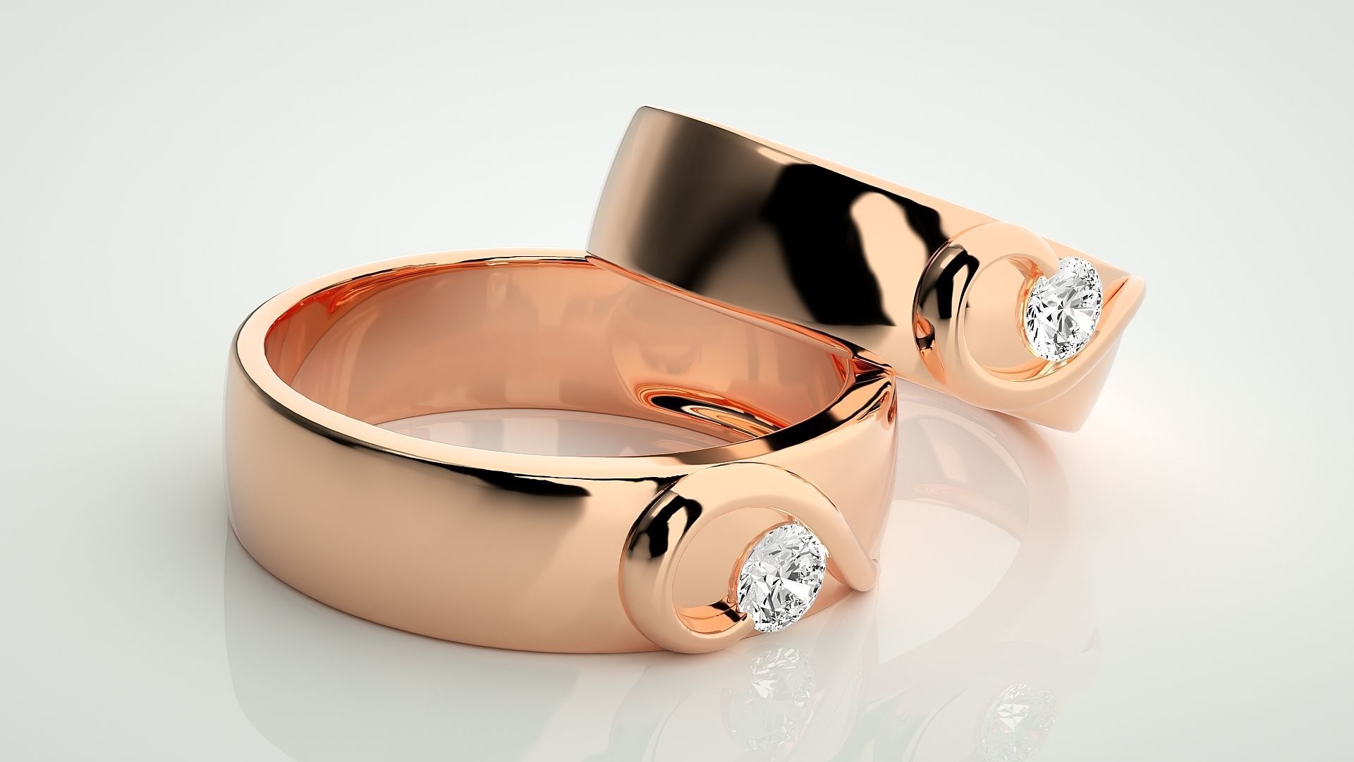 Heart Love Valentine Solitaire Couple Band Ring 3dm stl render 3D print model_1