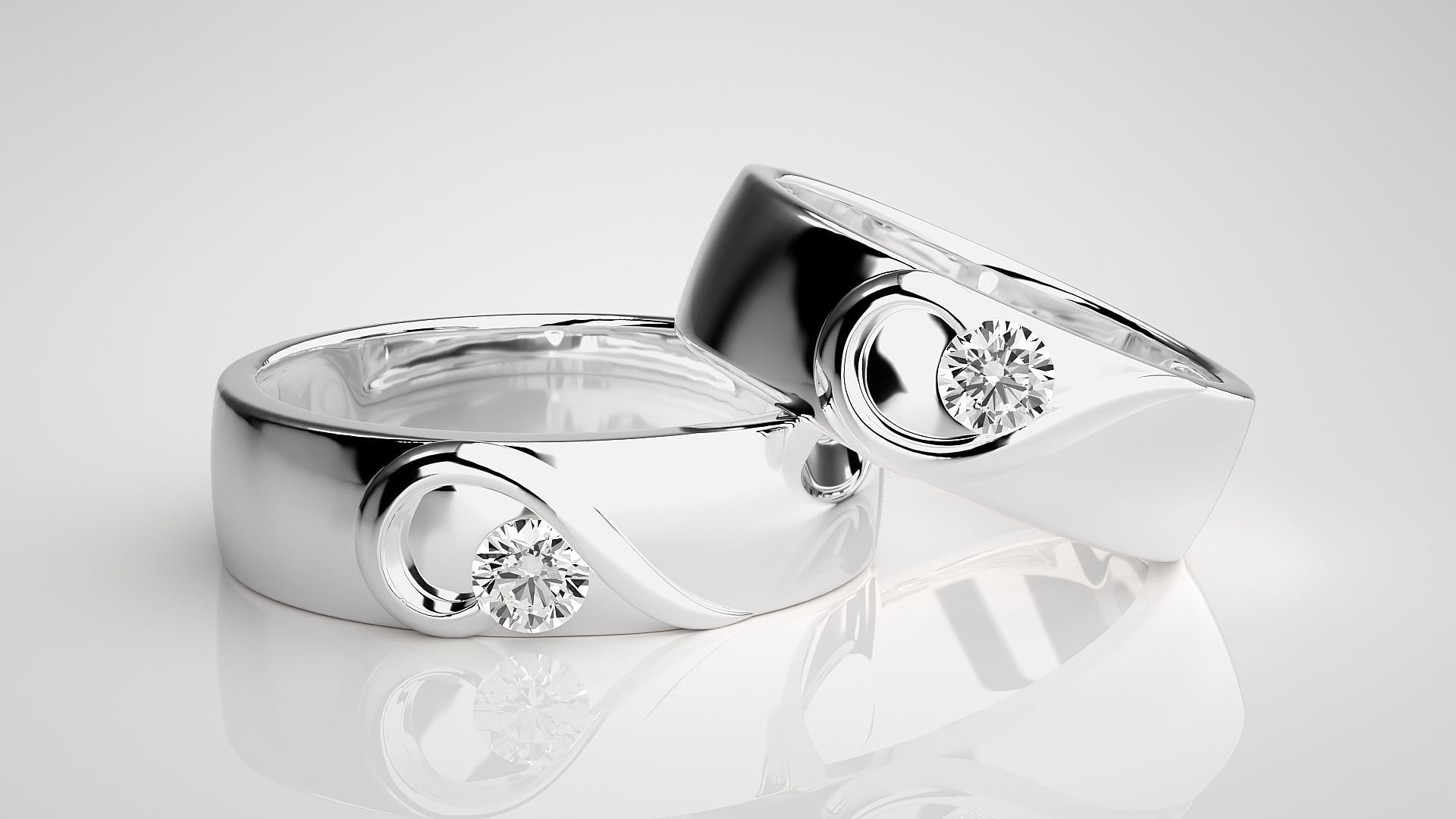 Heart Love Valentine Solitaire Couple Band Ring 3dm stl render 3D print model_5