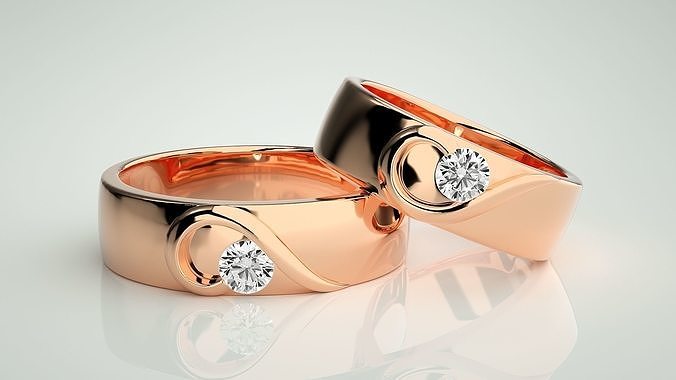 Heart Love Valentine Solitaire Couple Band Ring 3dm stl render 3D print model
