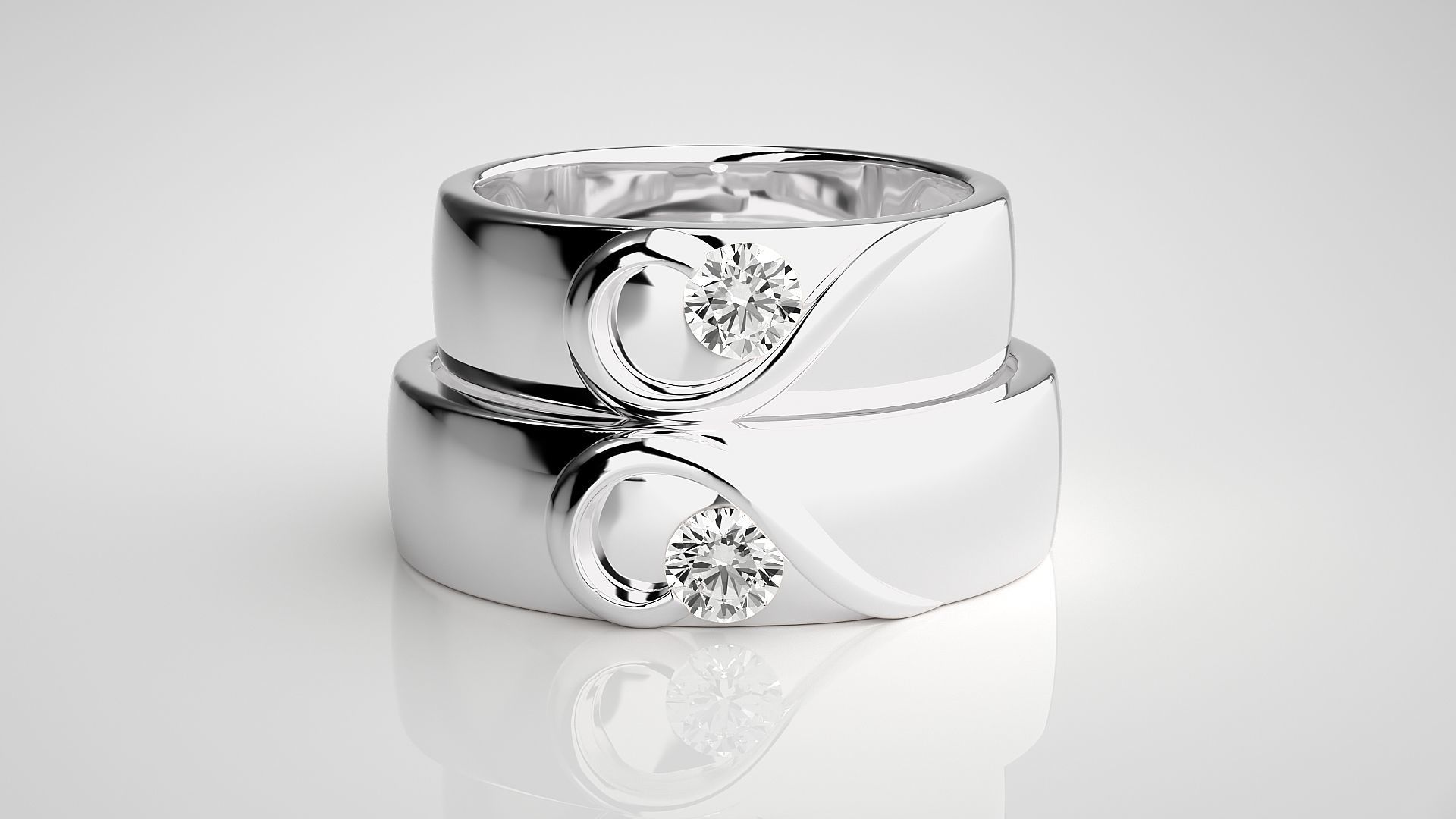 Heart Love Valentine Solitaire Couple Band Ring 3dm stl render 3D print model_7