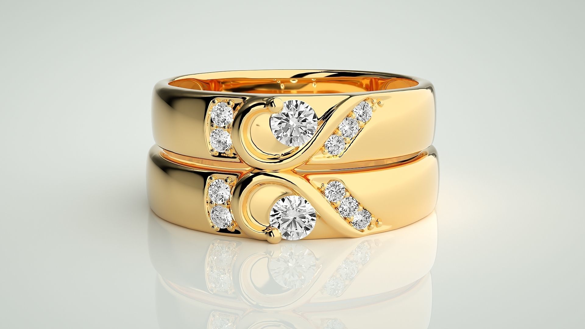 Heart Love Valentine Solitaire Couple Band Ring 3dm stl render 3D print model_11
