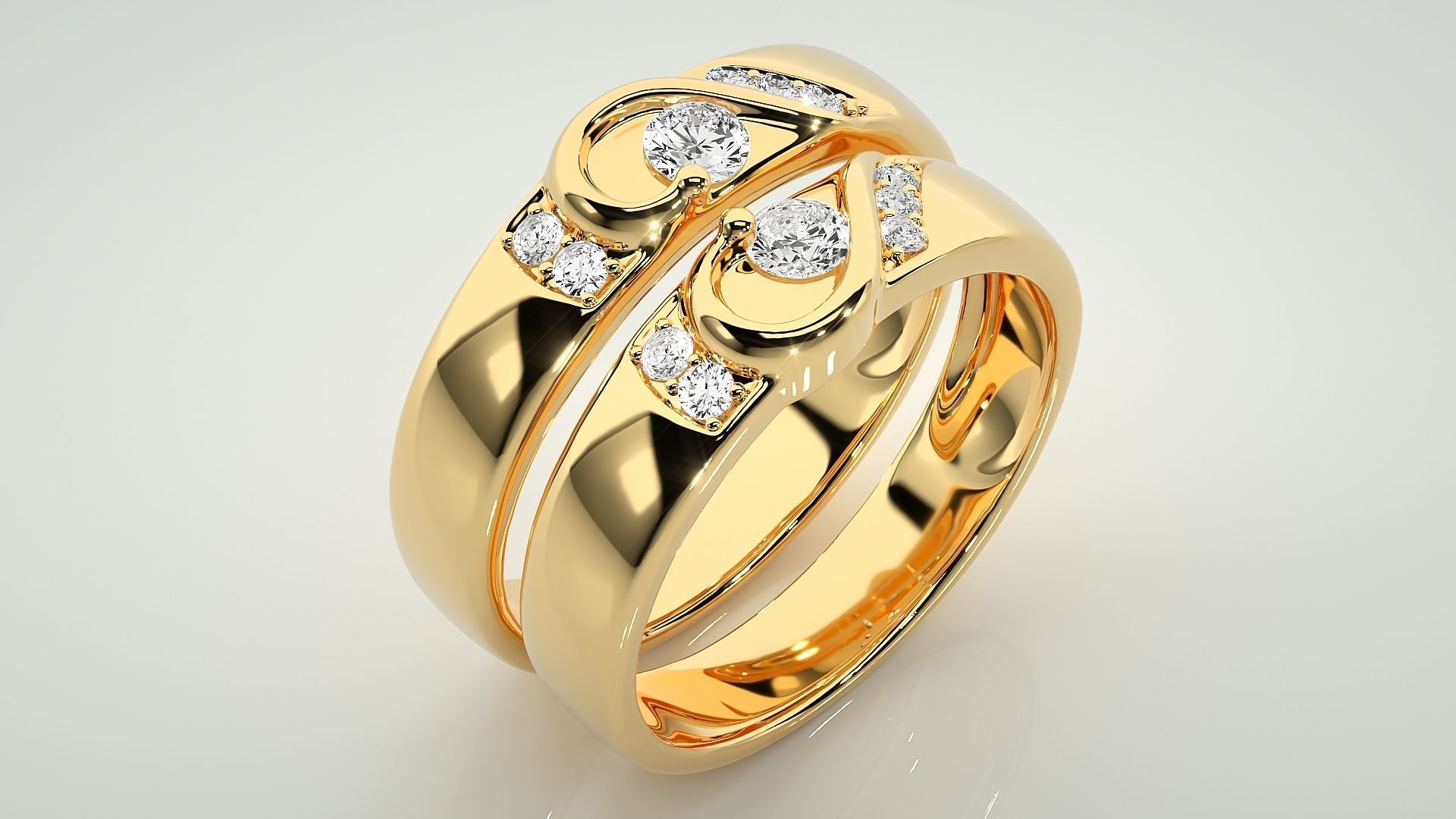 Heart Love Valentine Solitaire Couple Band Ring 3dm stl render 3D print model_12