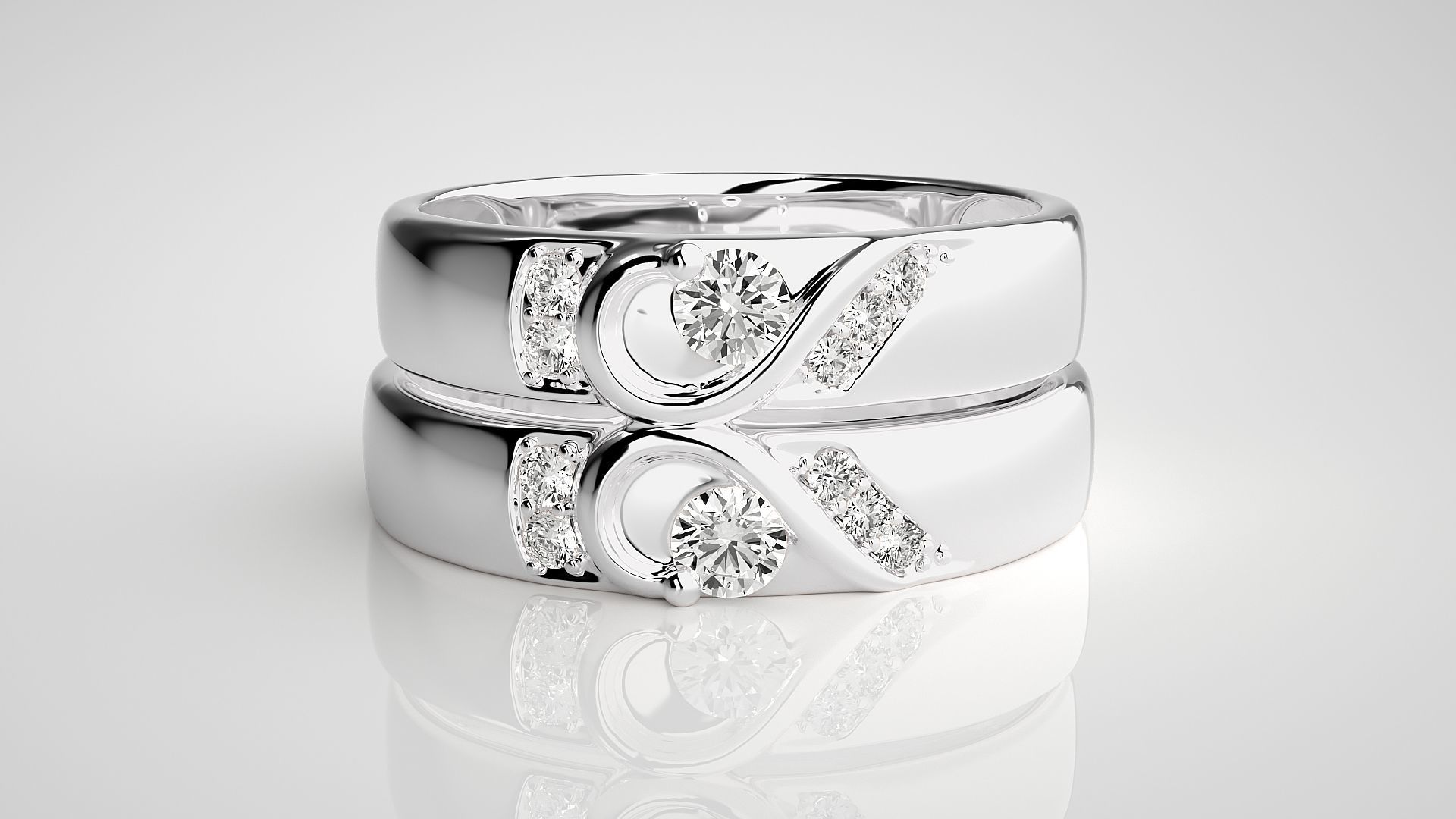 Heart Love Valentine Solitaire Couple Band Ring 3dm stl render 3D print model_7