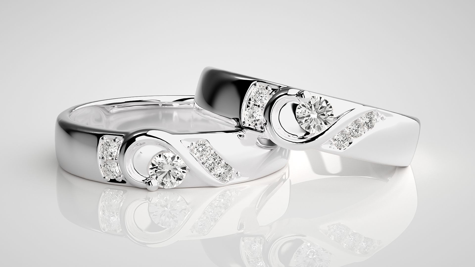 Heart Love Valentine Solitaire Couple Band Ring 3dm stl render 3D print model_4
