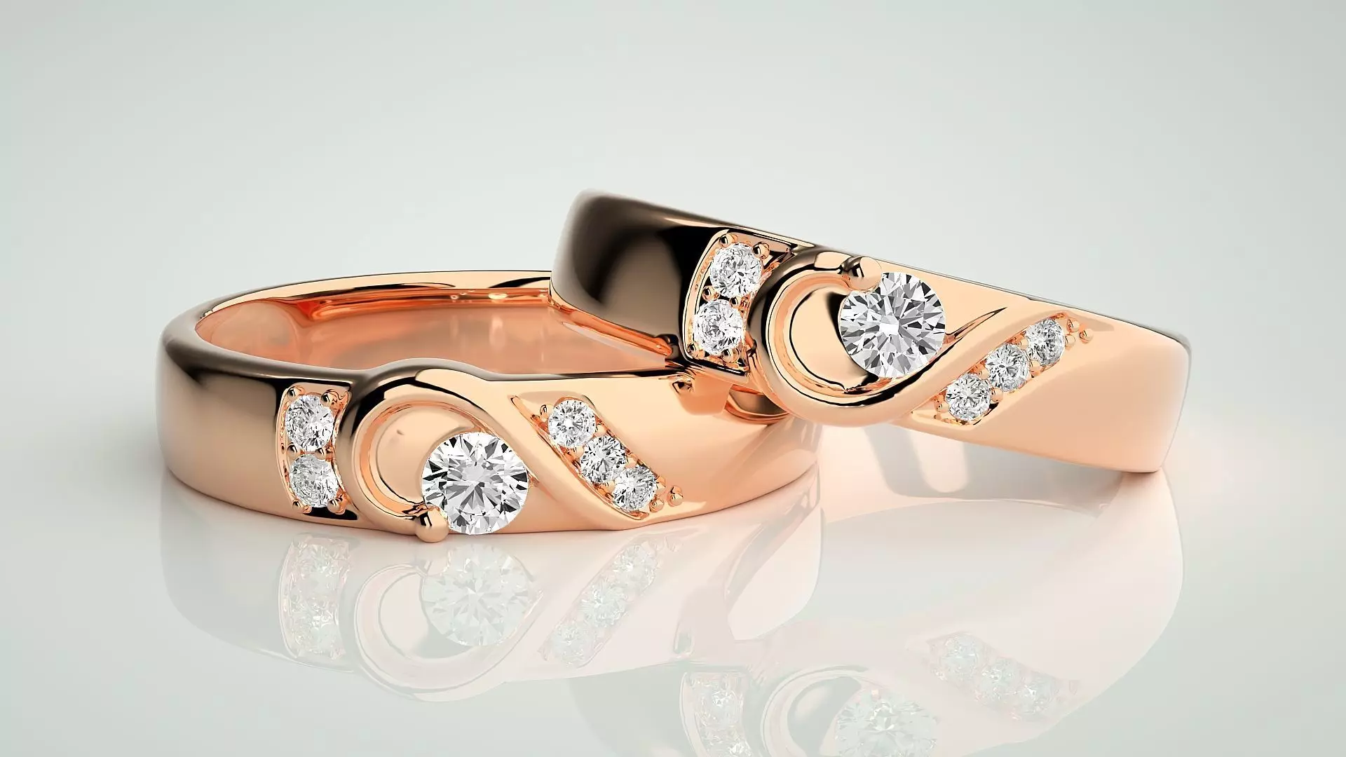 Heart Love Valentine Solitaire Couple Band Ring 3dm stl render 3D print model_0