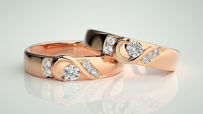 Heart Love Valentine Solitaire Couple Band Ring 3dm stl render 3D print model