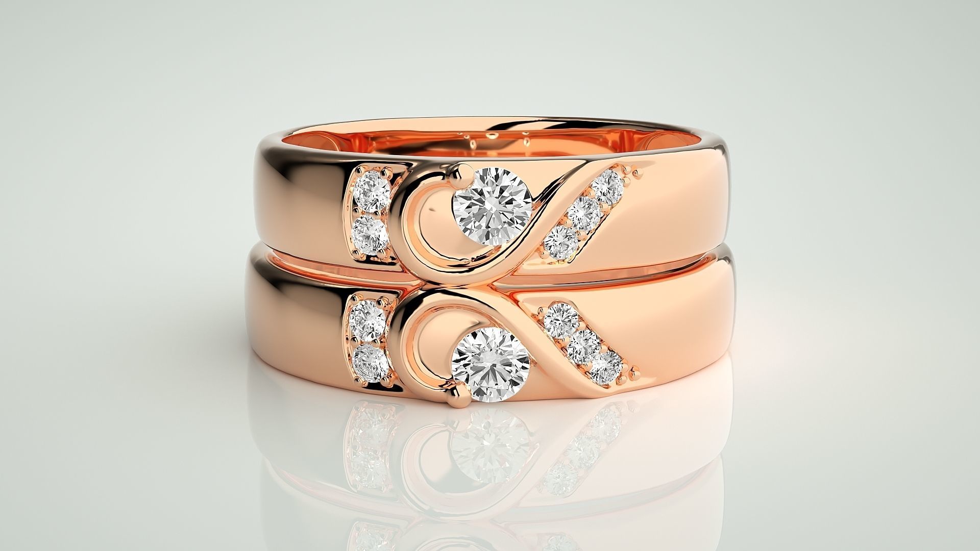 Heart Love Valentine Solitaire Couple Band Ring 3dm stl render 3D print model_2
