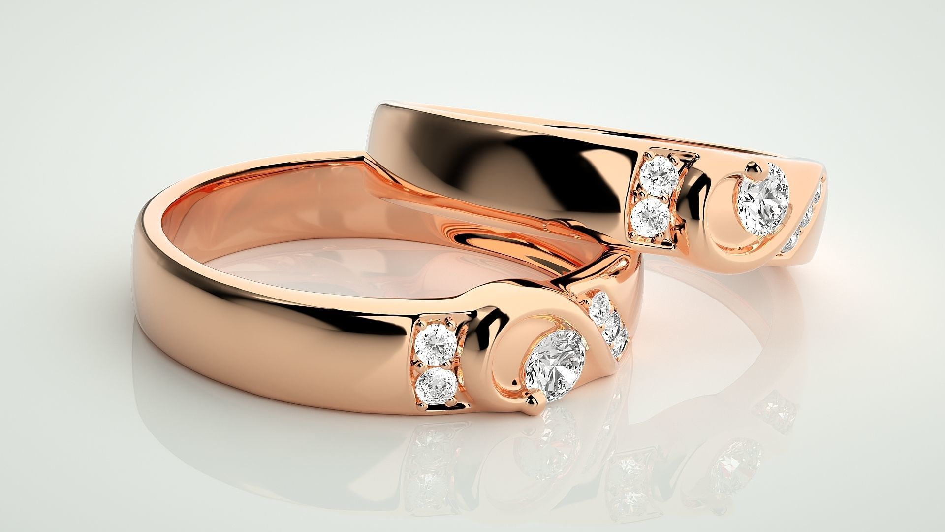 Heart Love Valentine Solitaire Couple Band Ring 3dm stl render 3D print model_1