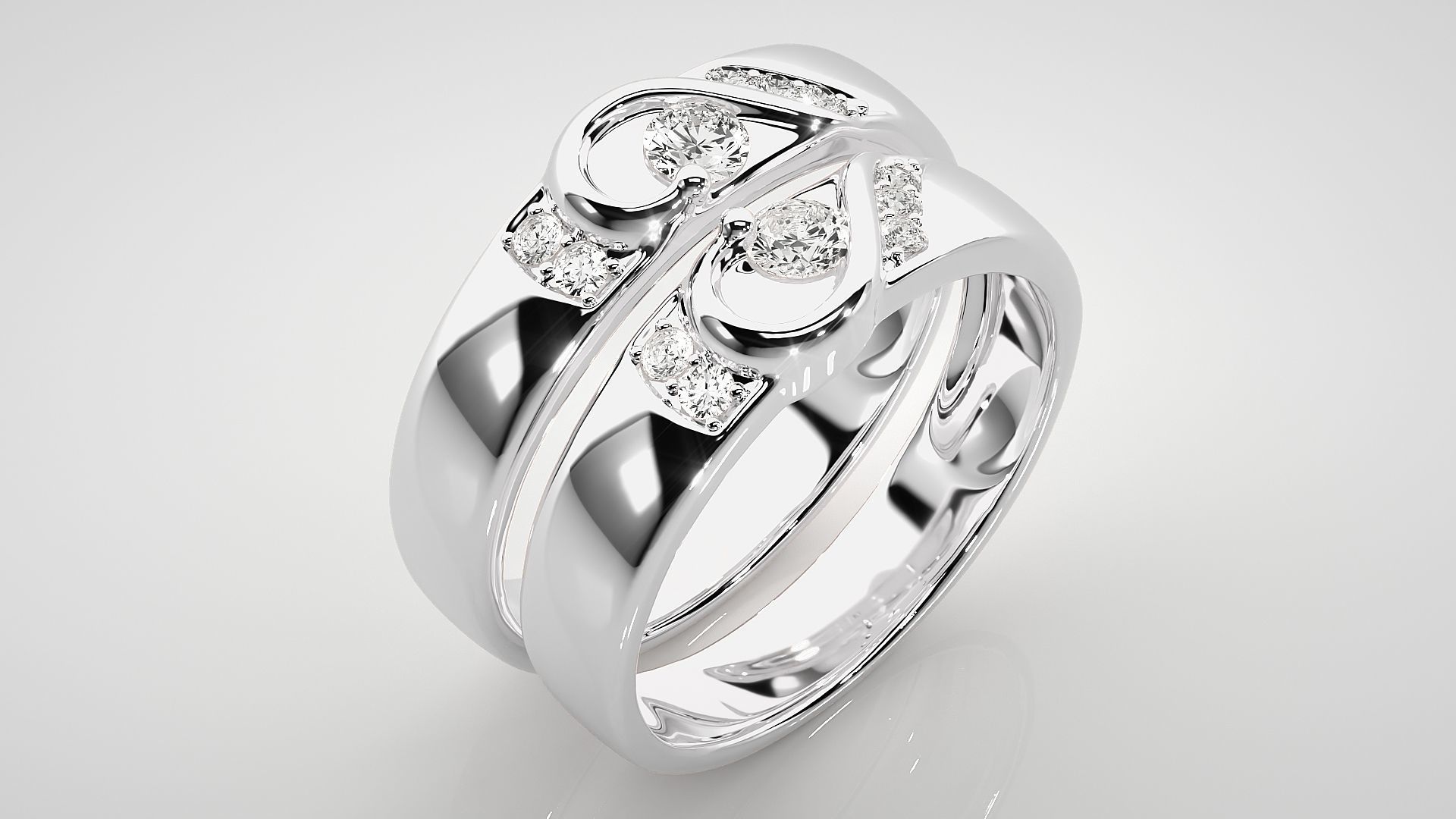 Heart Love Valentine Solitaire Couple Band Ring 3dm stl render 3D print model_8