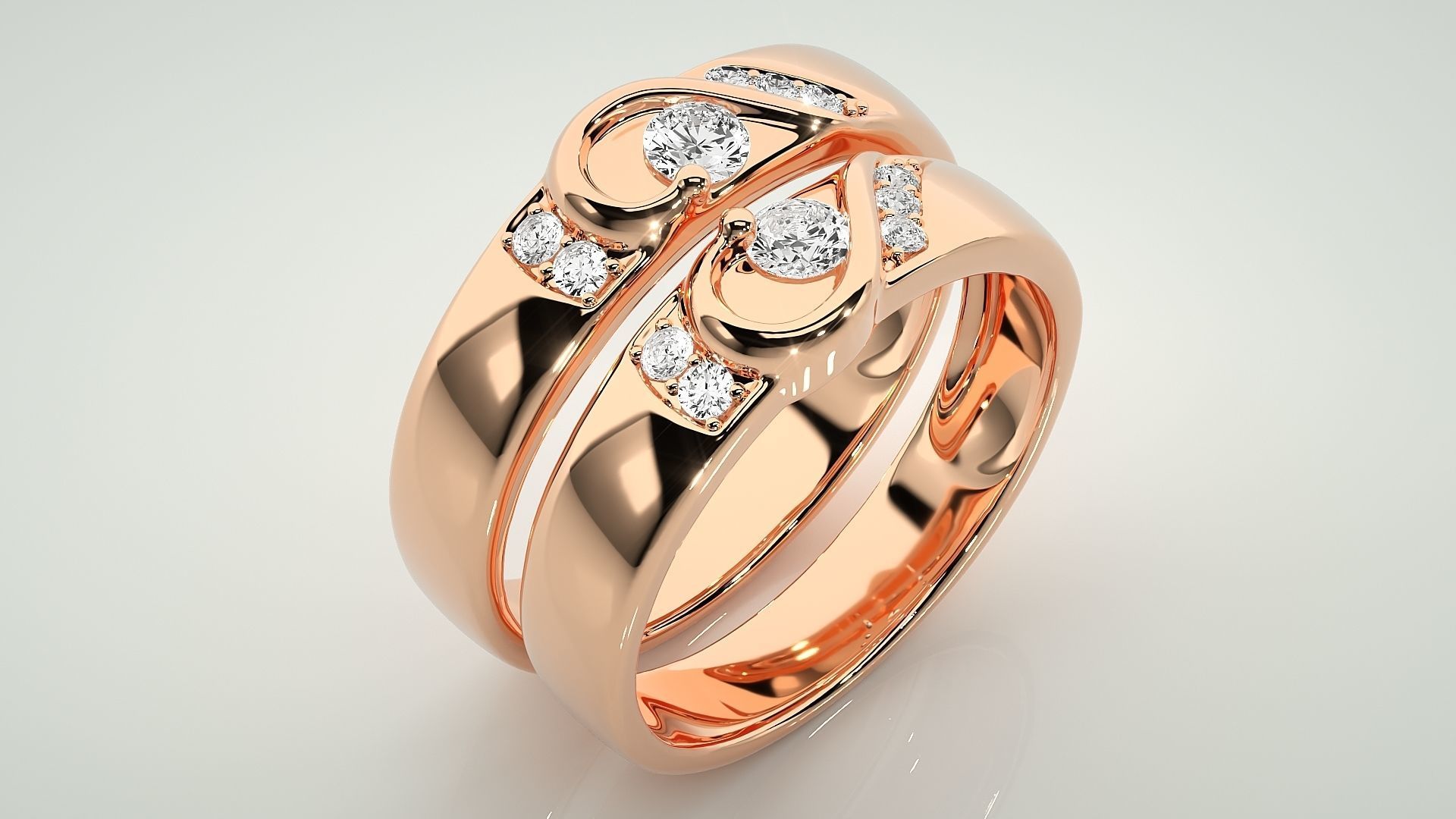 Heart Love Valentine Solitaire Couple Band Ring 3dm stl render 3D print model_3