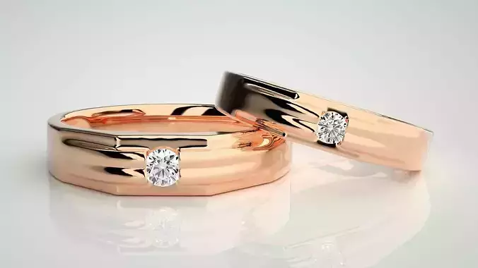 Solitaire Couple Band Ring 3dm stl render detail
