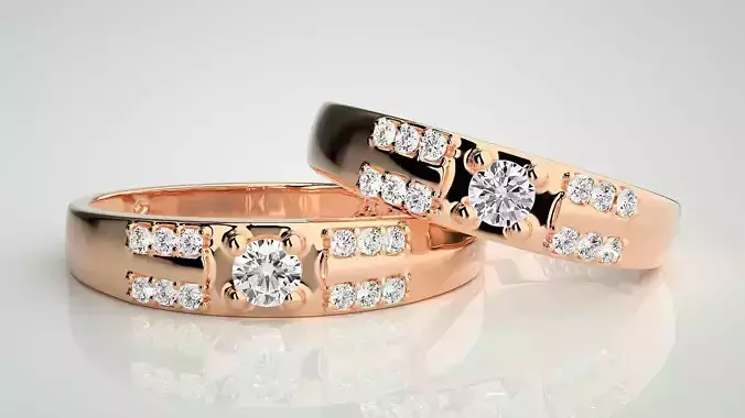 Solitaire Couple Band Ring 3dm stl render detail