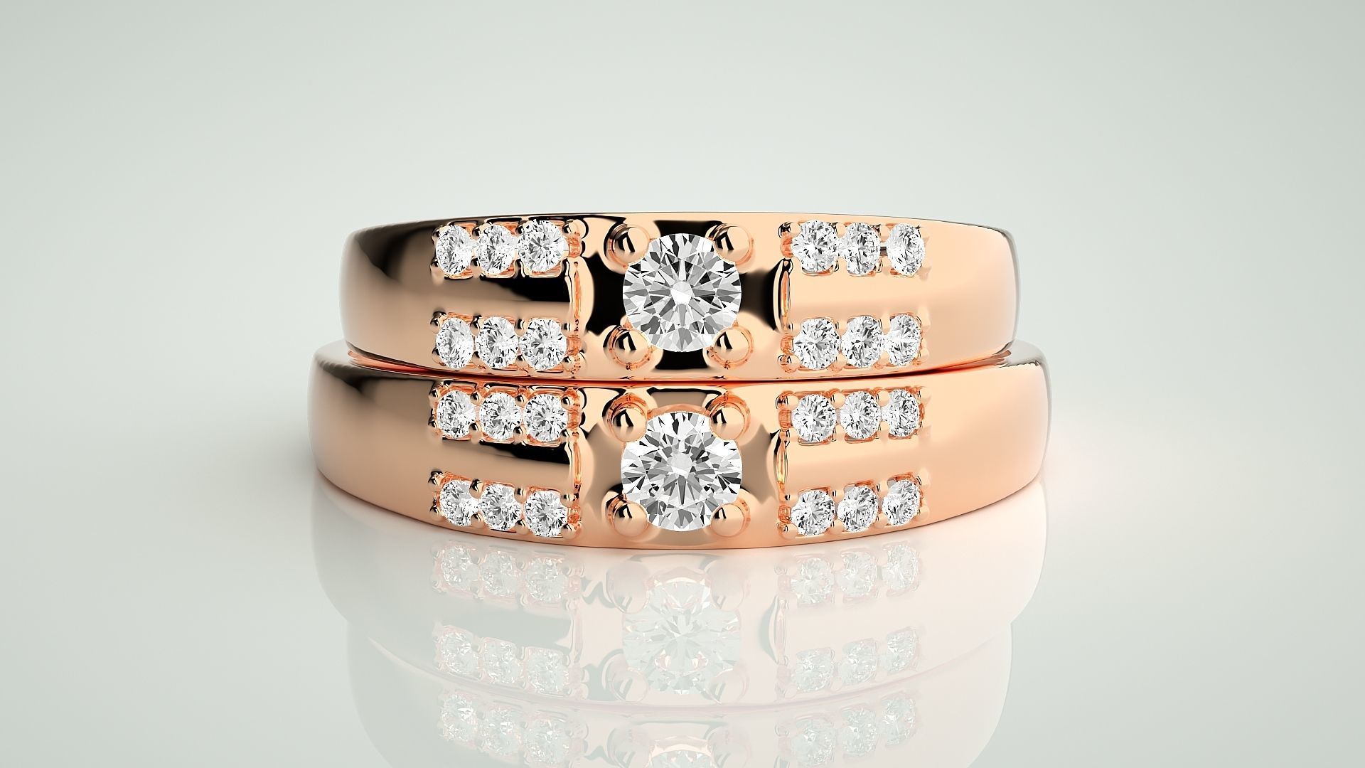 Solitaire Couple Band Ring 3dm stl render detail 3D print model_2