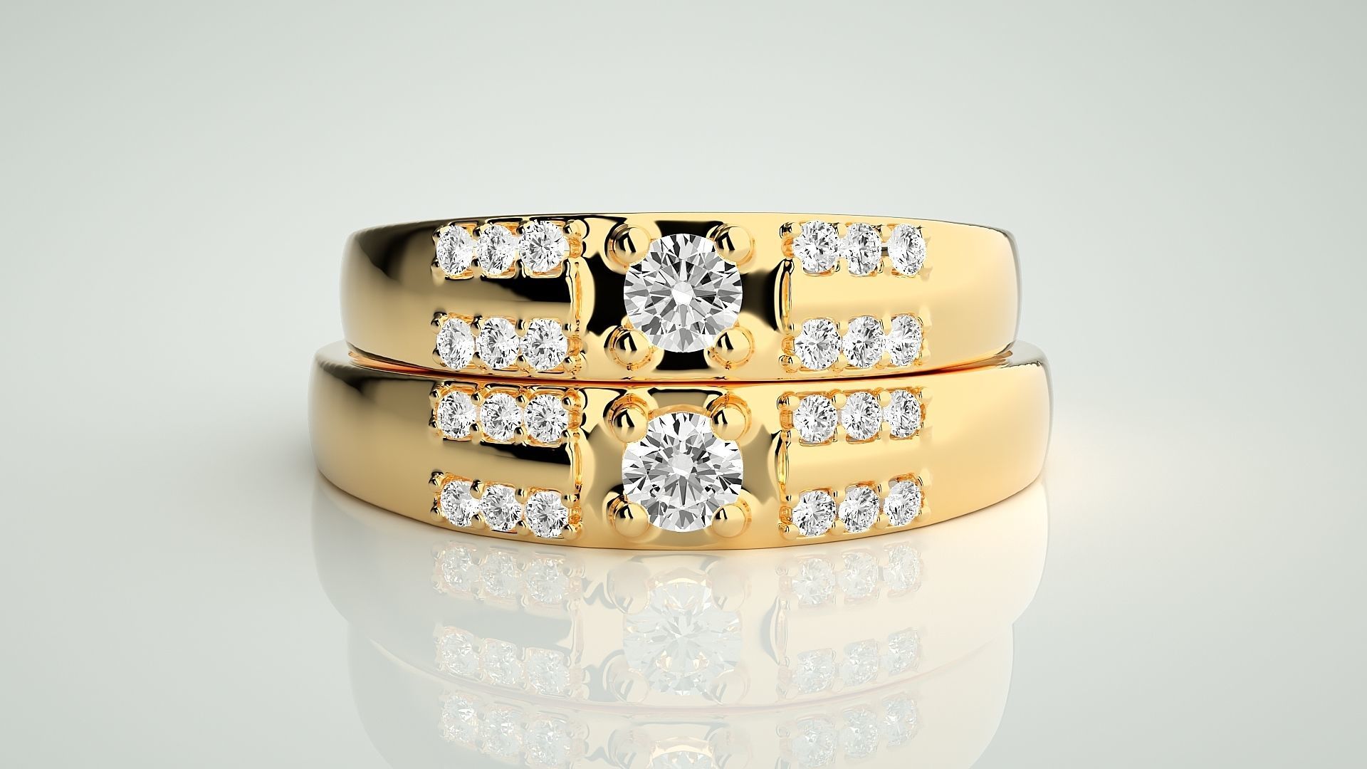 Solitaire Couple Band Ring 3dm stl render detail 3D print model_11