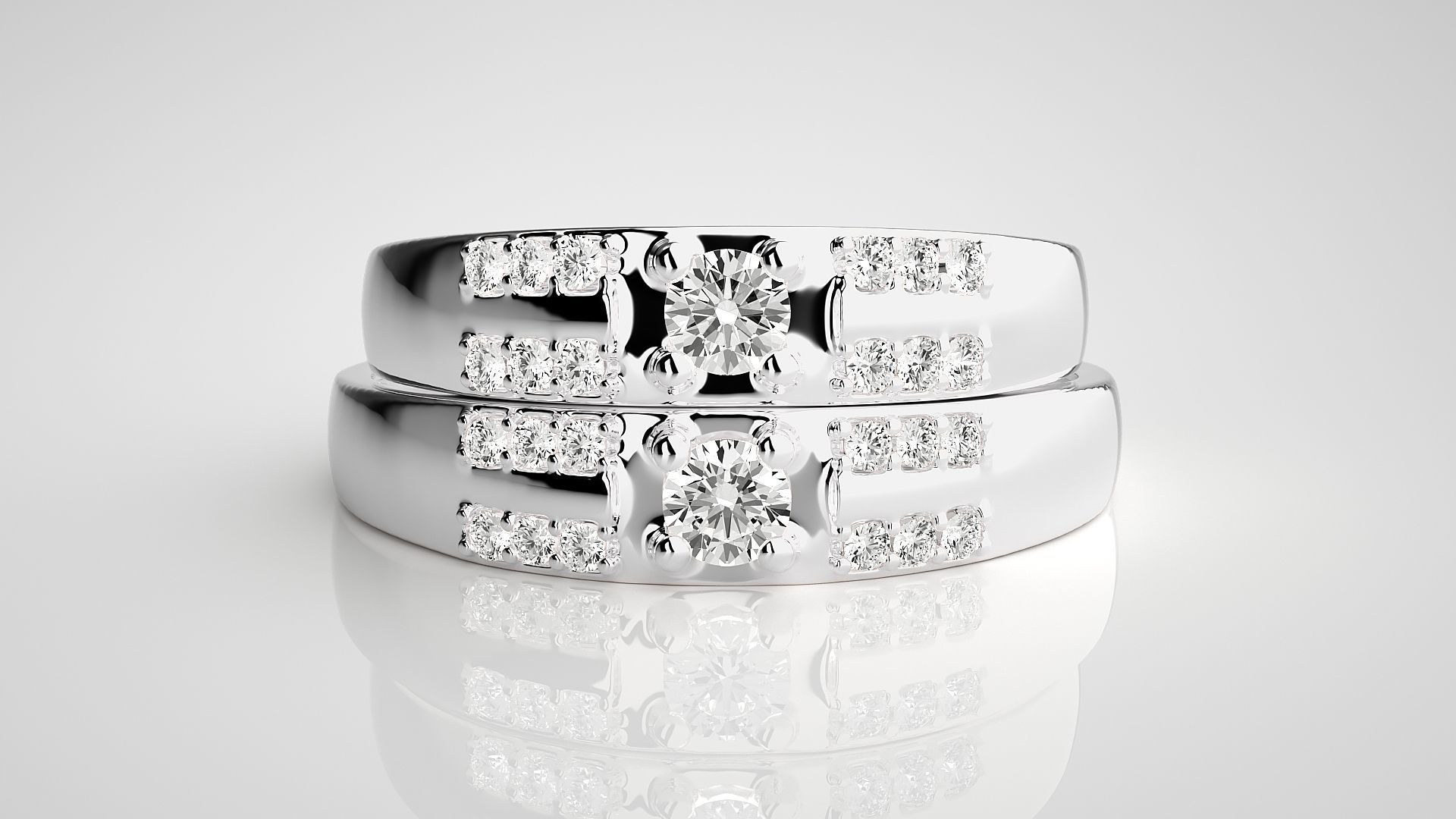 Solitaire Couple Band Ring 3dm stl render detail 3D print model_7