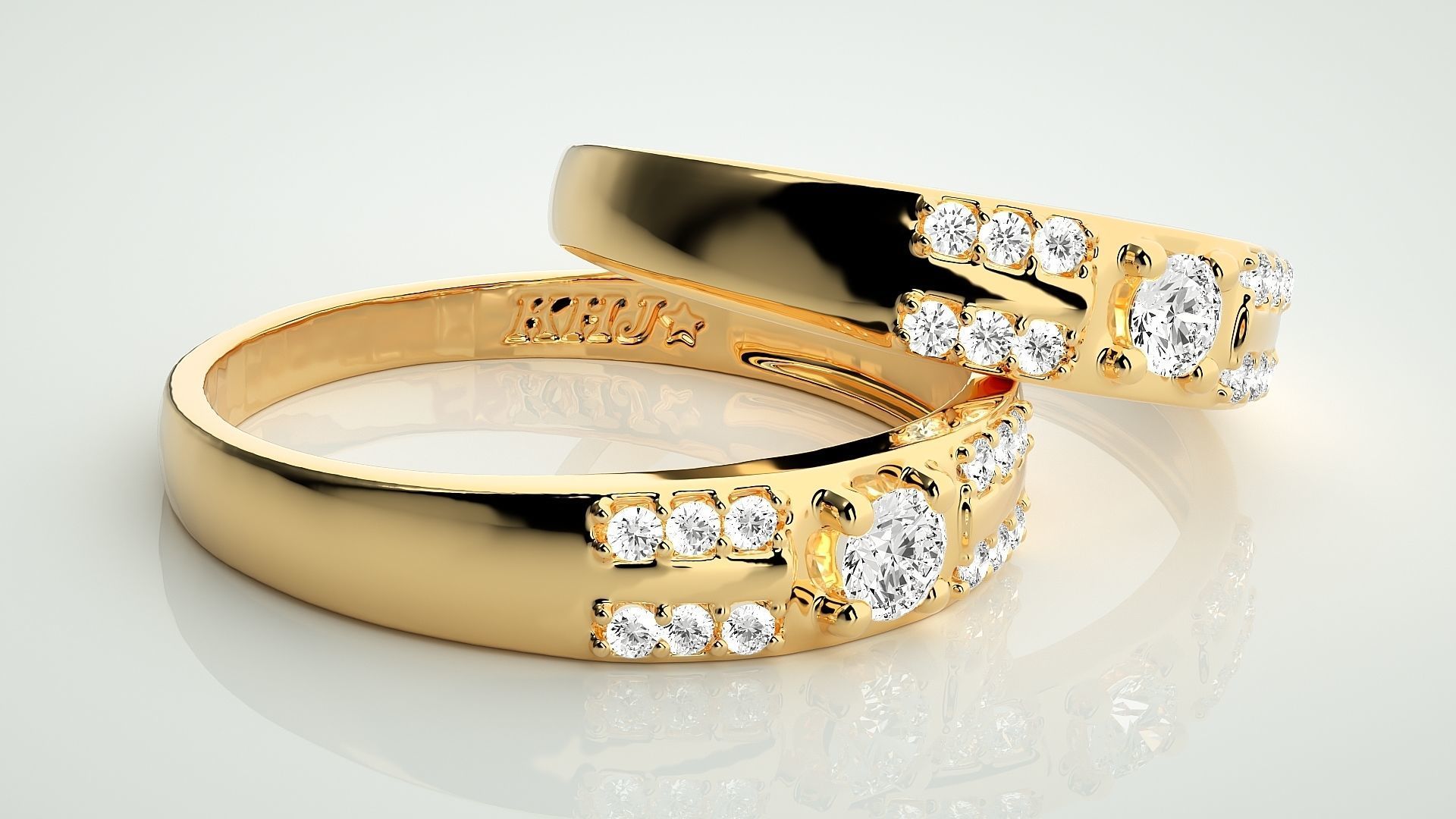 Solitaire Couple Band Ring 3dm stl render detail 3D print model_10