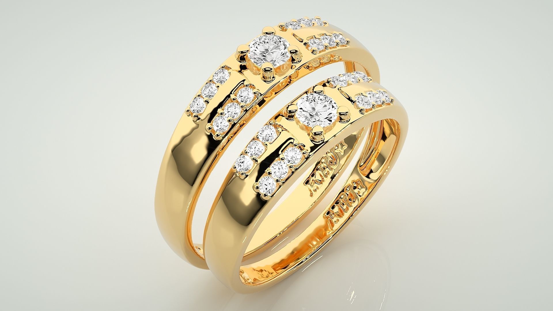 Solitaire Couple Band Ring 3dm stl render detail 3D print model_12