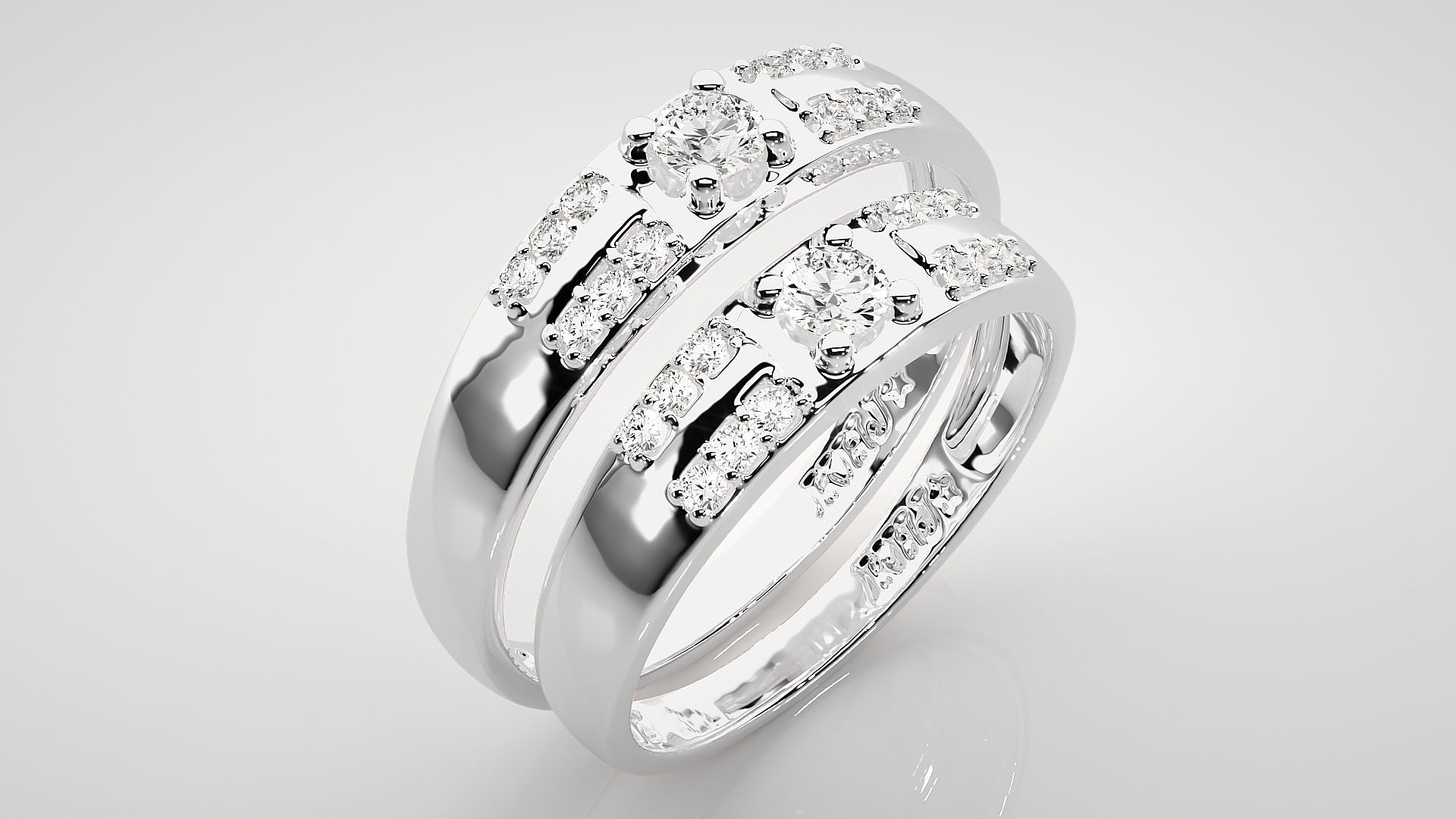 Solitaire Couple Band Ring 3dm stl render detail 3D print model_8