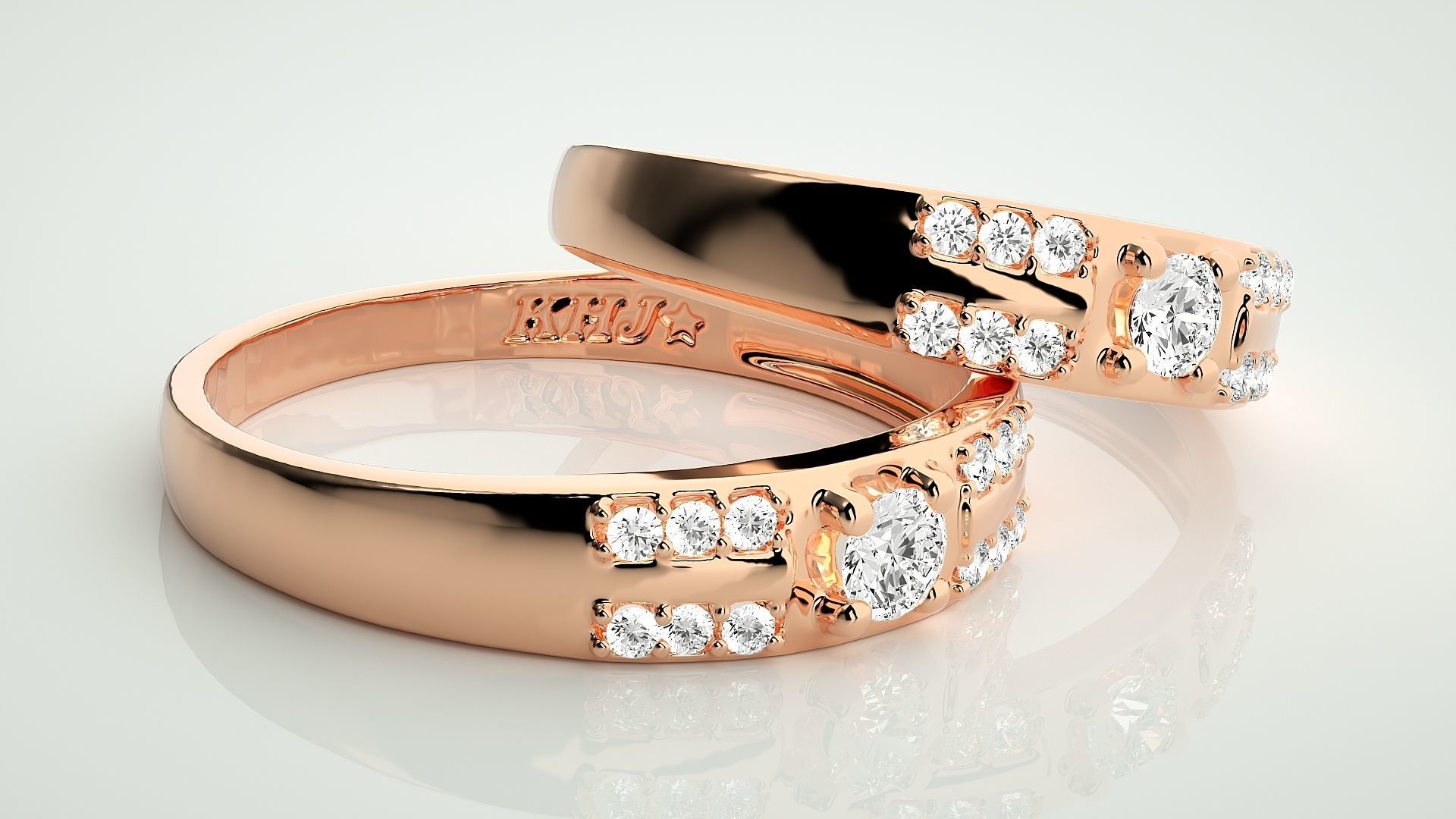 Solitaire Couple Band Ring 3dm stl render detail 3D print model_1