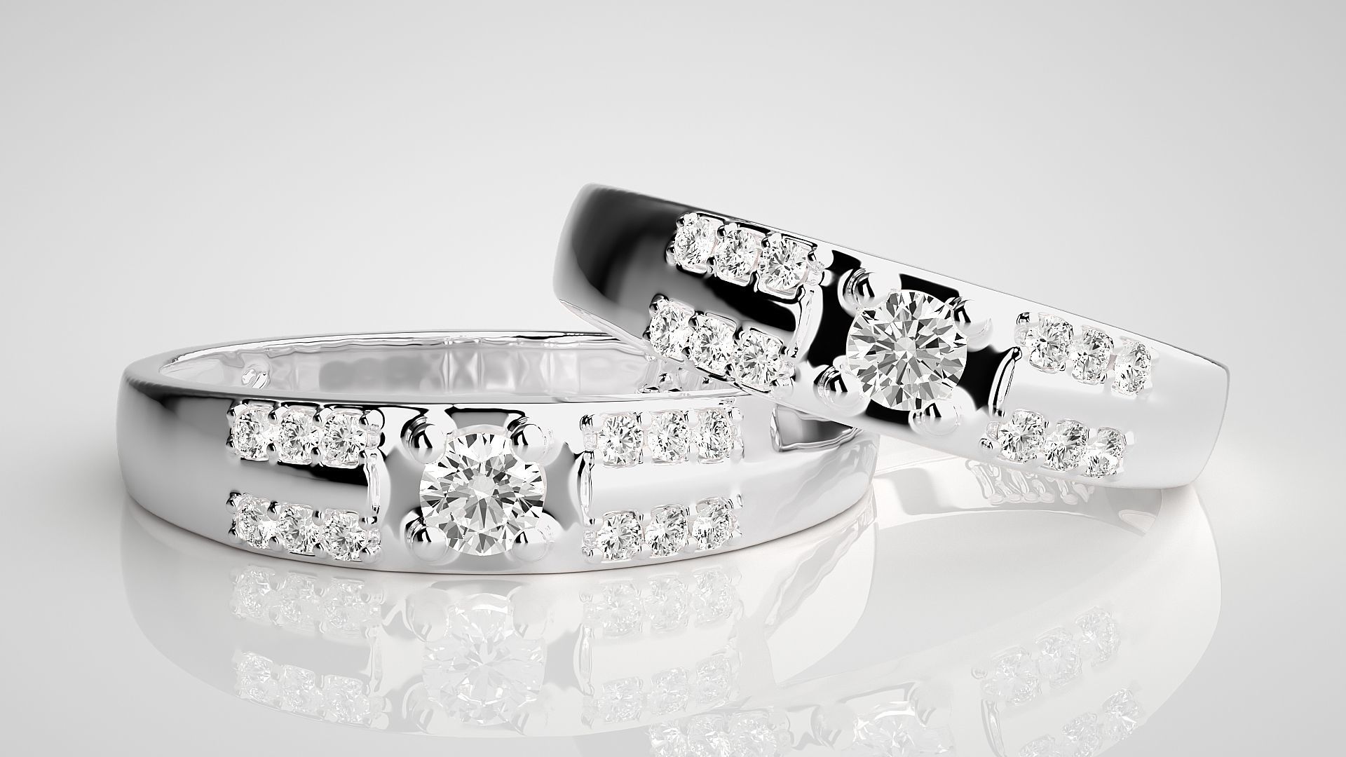 Solitaire Couple Band Ring 3dm stl render detail 3D print model_4