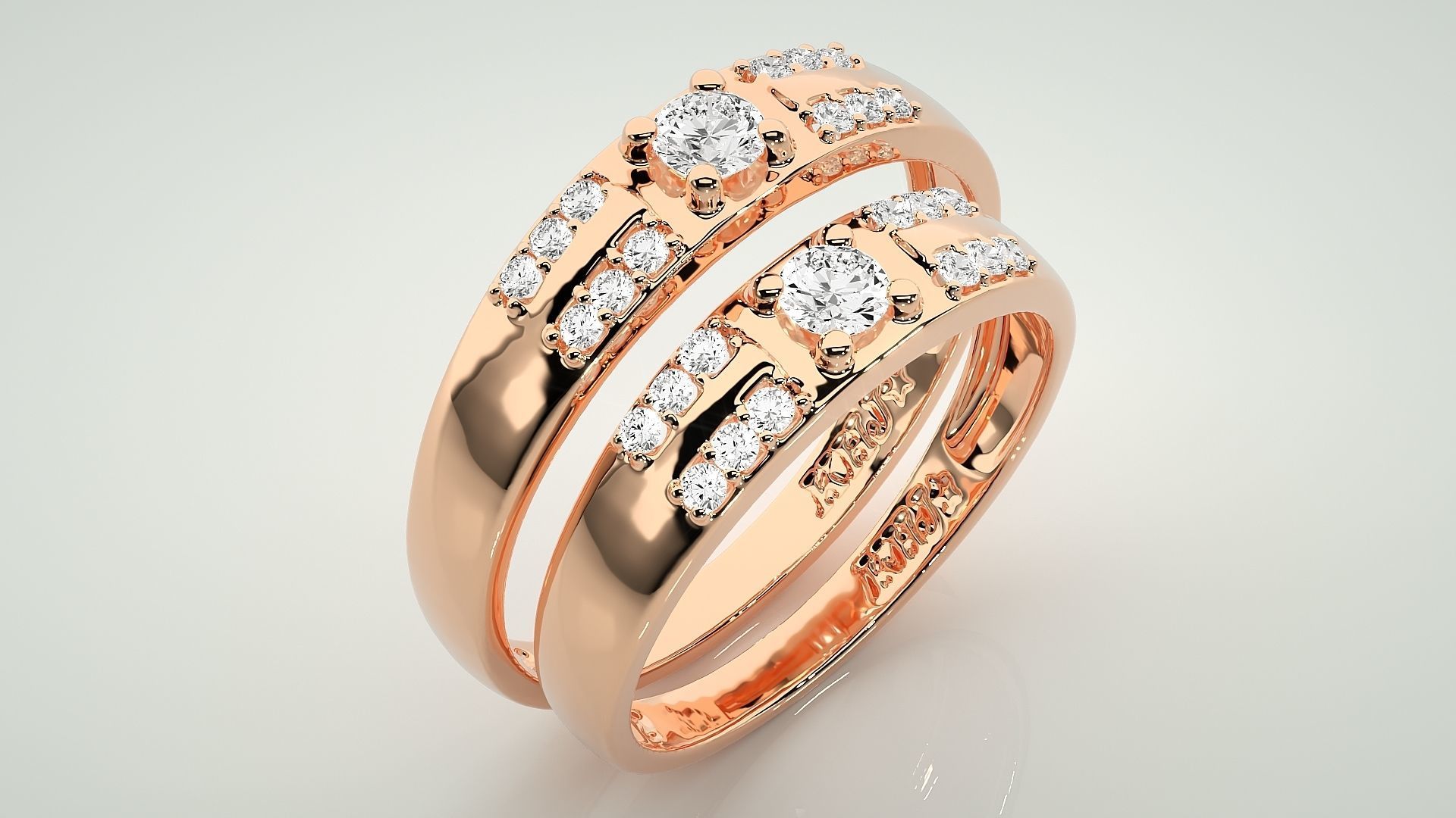 Solitaire Couple Band Ring 3dm stl render detail 3D print model_3