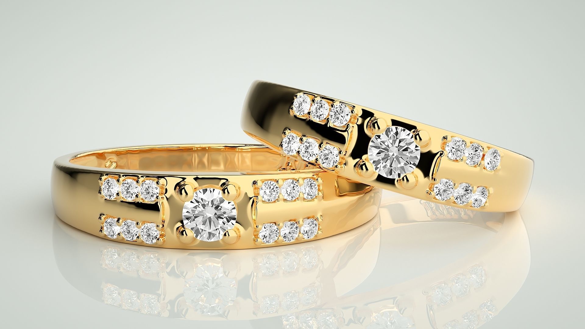 Solitaire Couple Band Ring 3dm stl render detail 3D print model_9