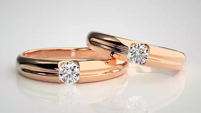 Solitaire Couple Band Ring 3dm stl render detail