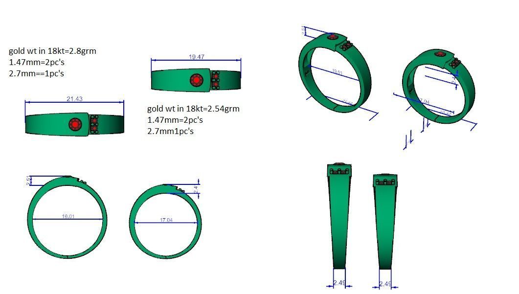 Solitaire Tri-Diamond Couple Band Ring 3dm stl render detail 3D print model_5