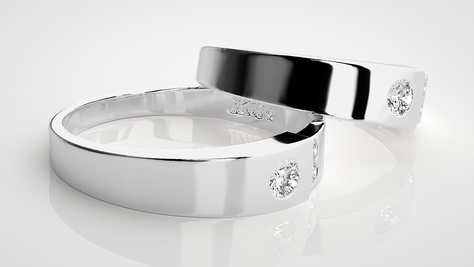 Solitaire Tri-Diamond Couple Band Ring 3dm stl render detail 3D print model_6