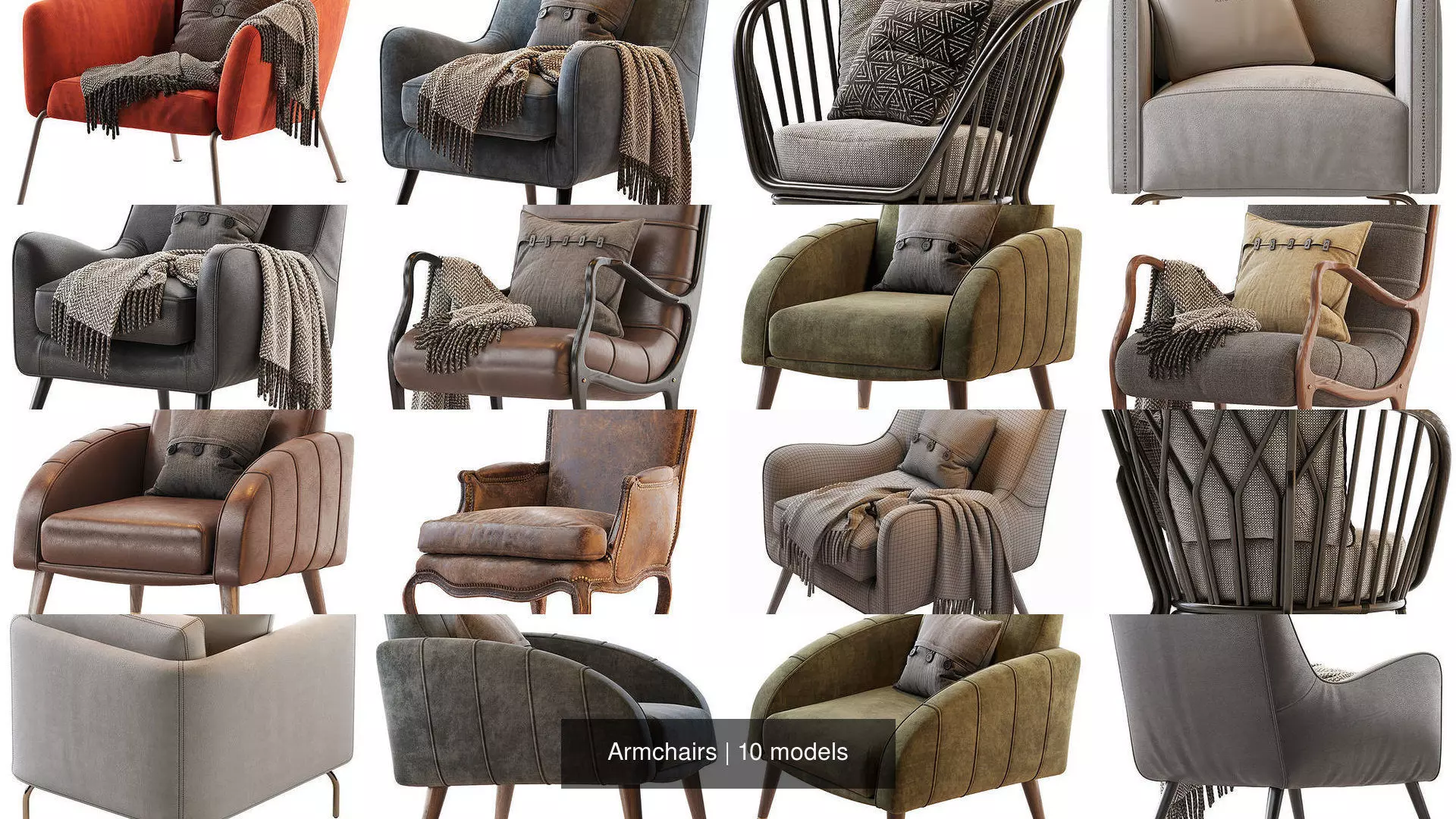 Armchair 10 models 3D Model Collection_0