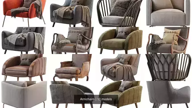 Armchair 10 models 3D Model Collection