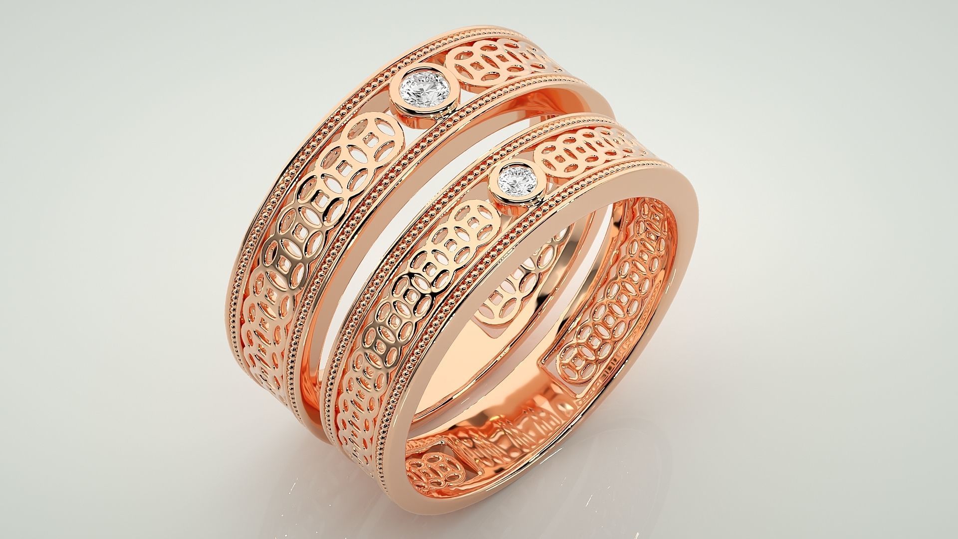 Plain Gold Mesh Couple Band Ring 3dm stl render detail 3D print model_3