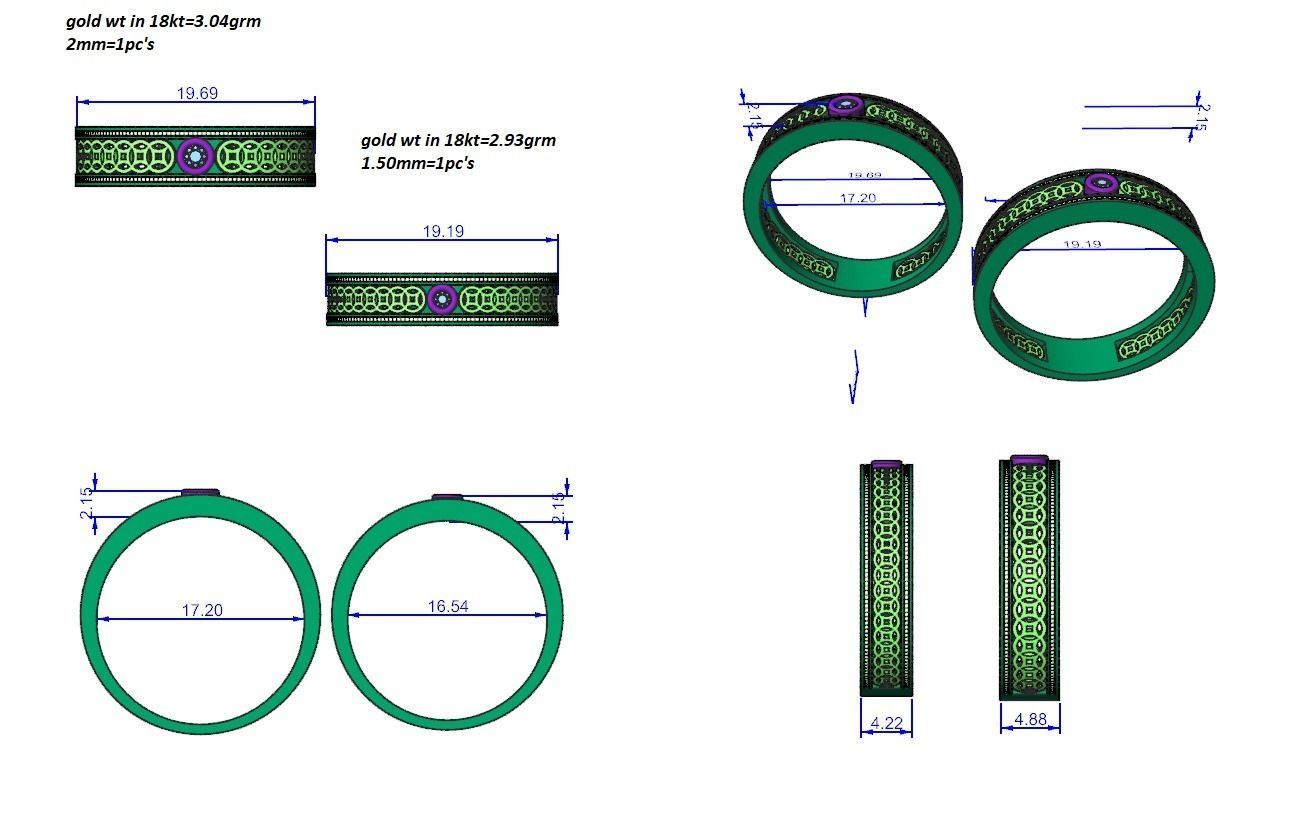 Plain Gold Mesh Couple Band Ring 3dm stl render detail 3D print model_12