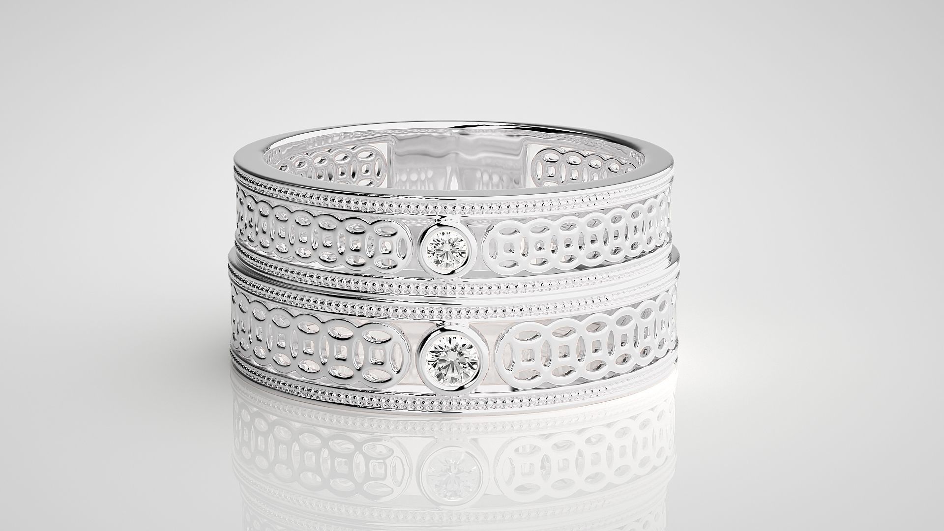 Plain Gold Mesh Couple Band Ring 3dm stl render detail 3D print model_6