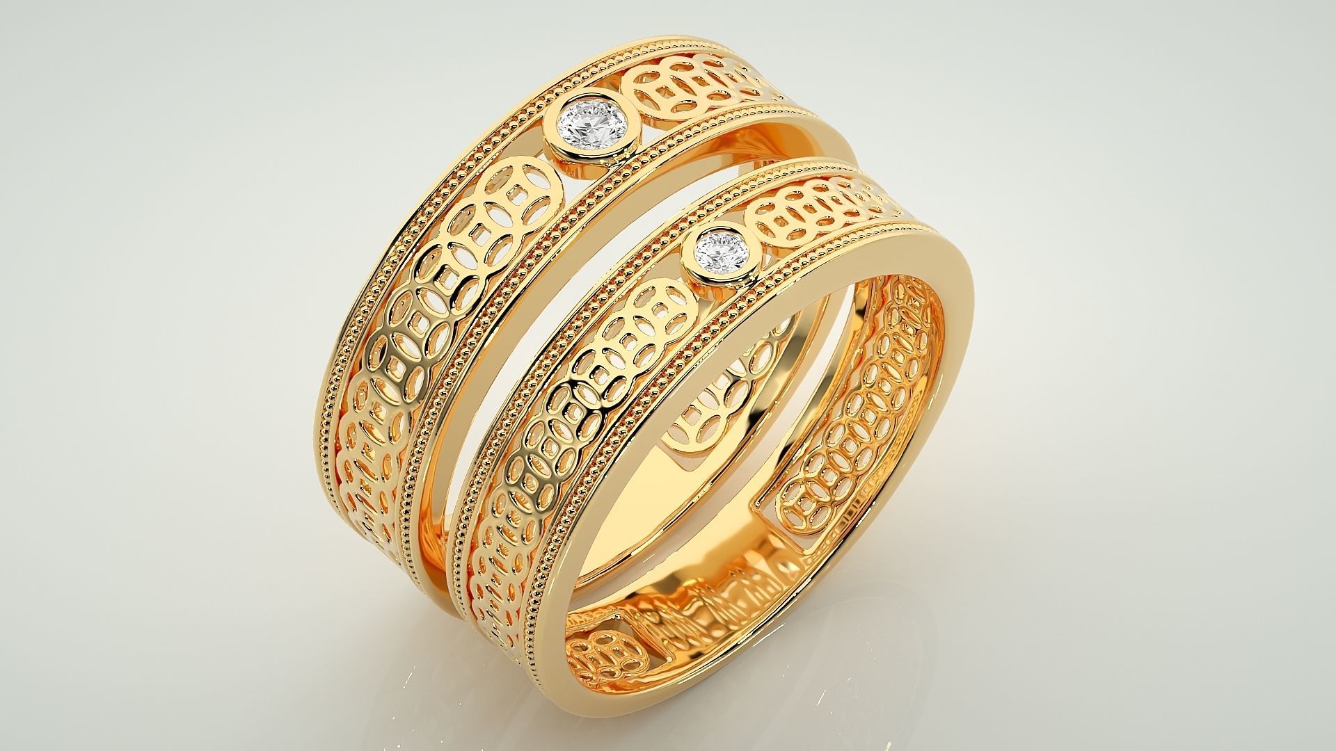 Plain Gold Mesh Couple Band Ring 3dm stl render detail 3D print model_11