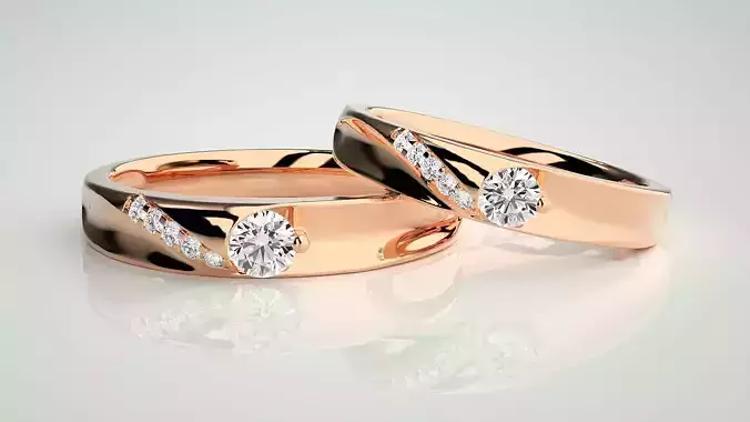 Solitaire Couple Band Ring 3dm stl render detail