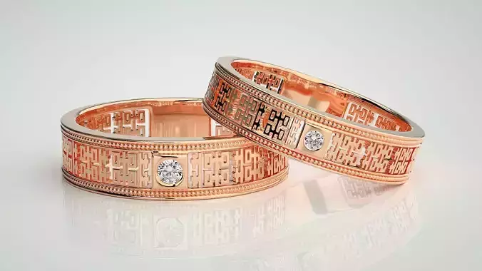 Solitaire Mesh Theme Couple Band Ring 3dm stl render detail