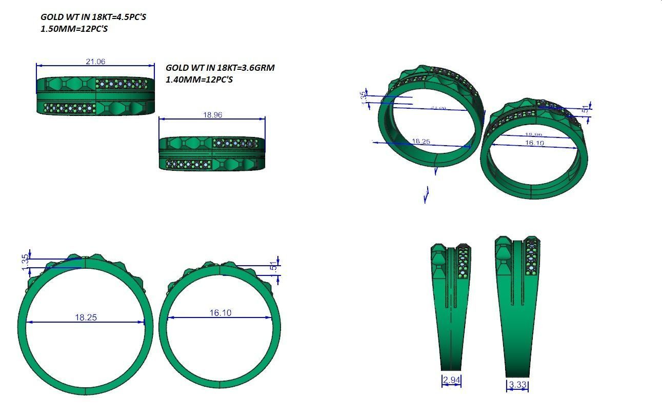 Diamond Couple Band Ring 3dm stl render detail 3D print model_12