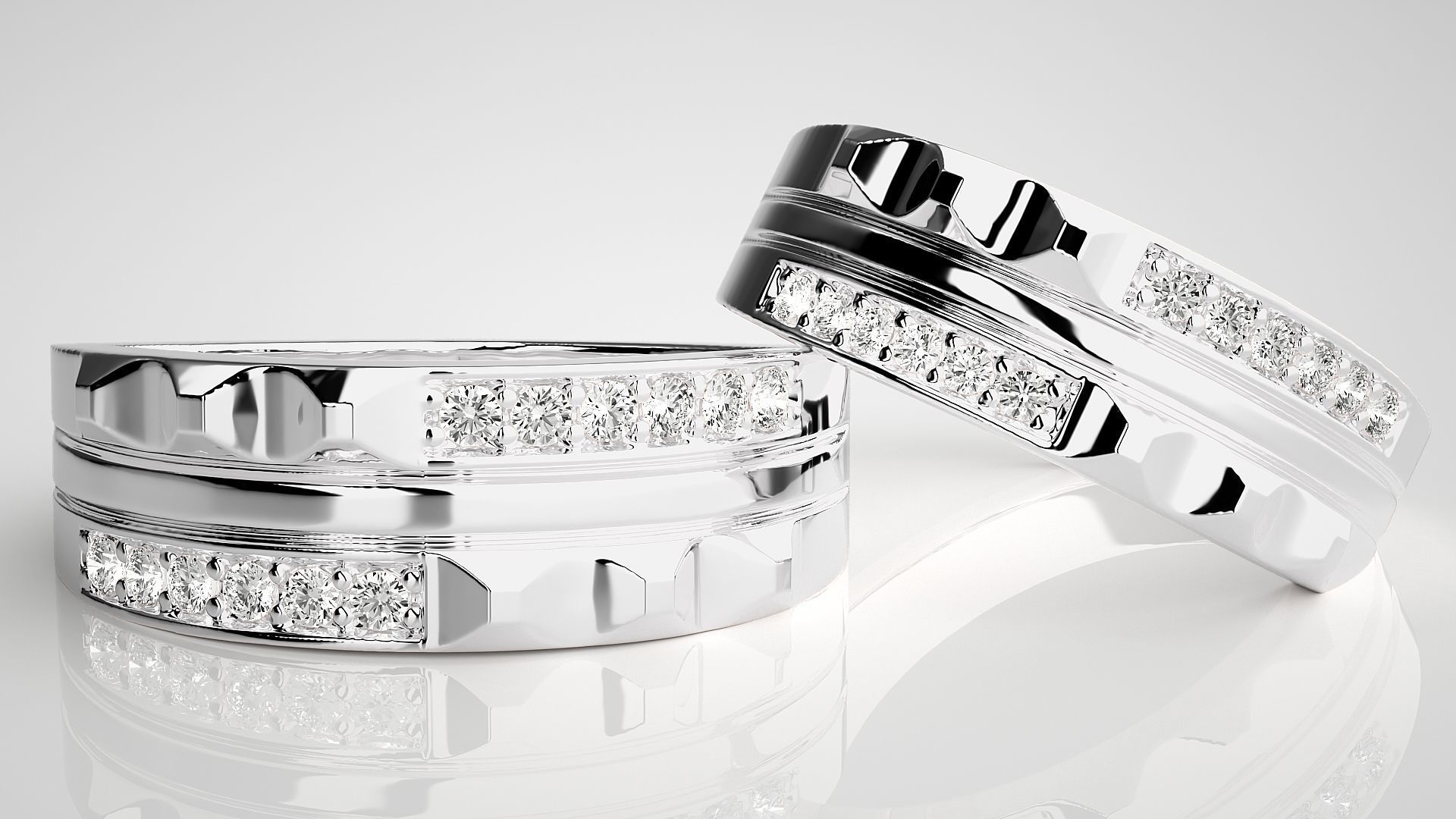 Diamond Couple Band Ring 3dm stl render detail 3D print model_4