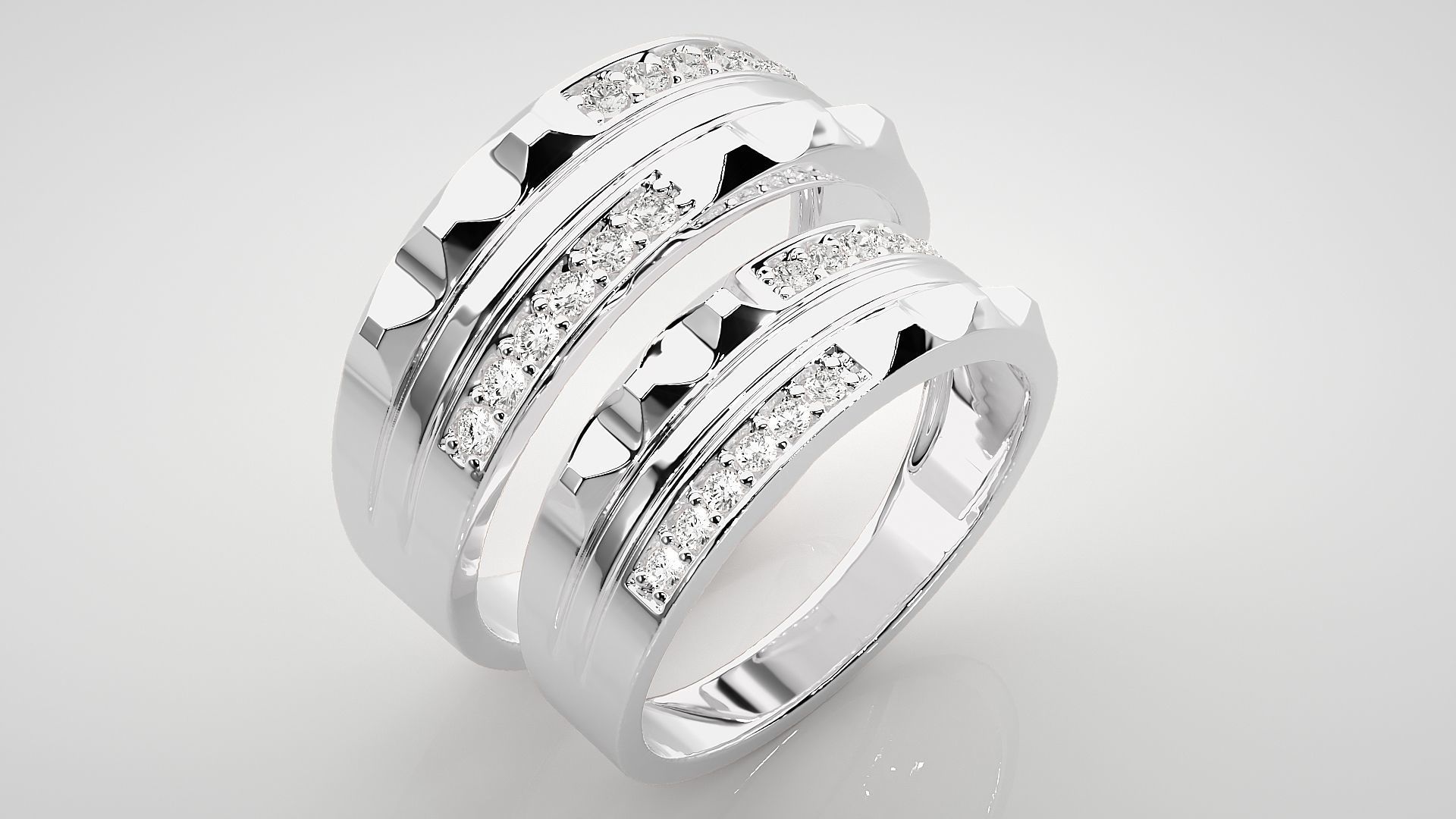 Diamond Couple Band Ring 3dm stl render detail 3D print model_7