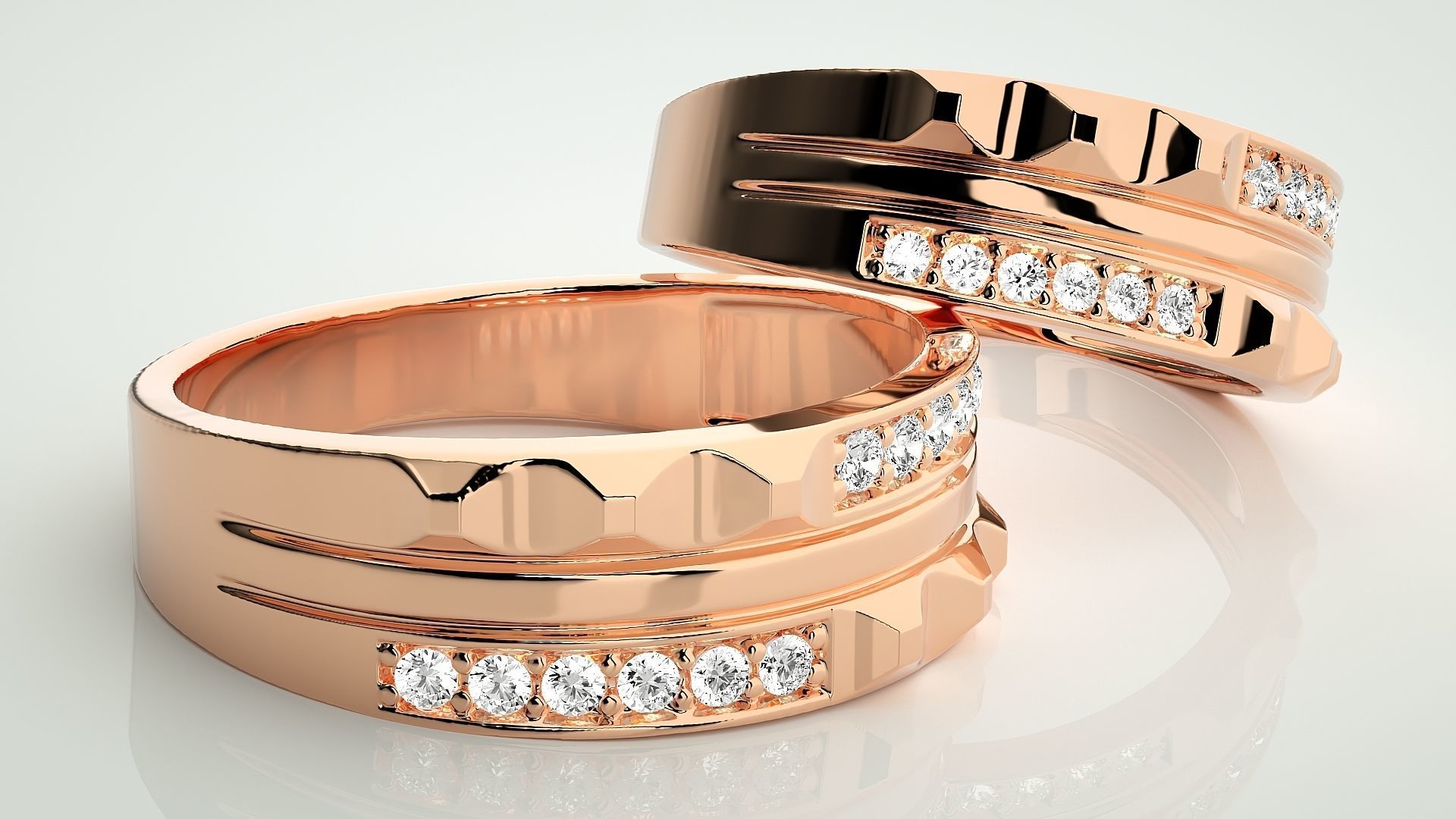 Diamond Couple Band Ring 3dm stl render detail 3D print model_1
