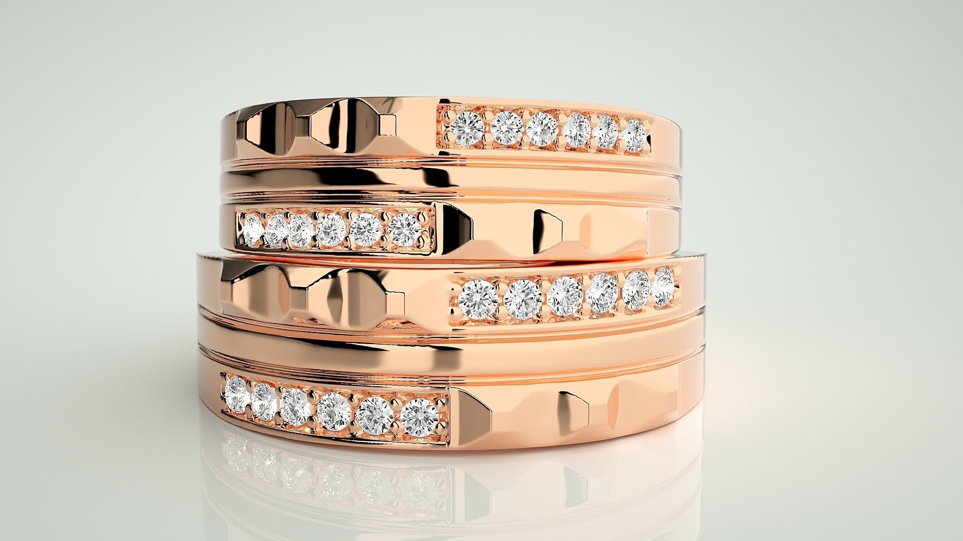 Diamond Couple Band Ring 3dm stl render detail 3D print model_2