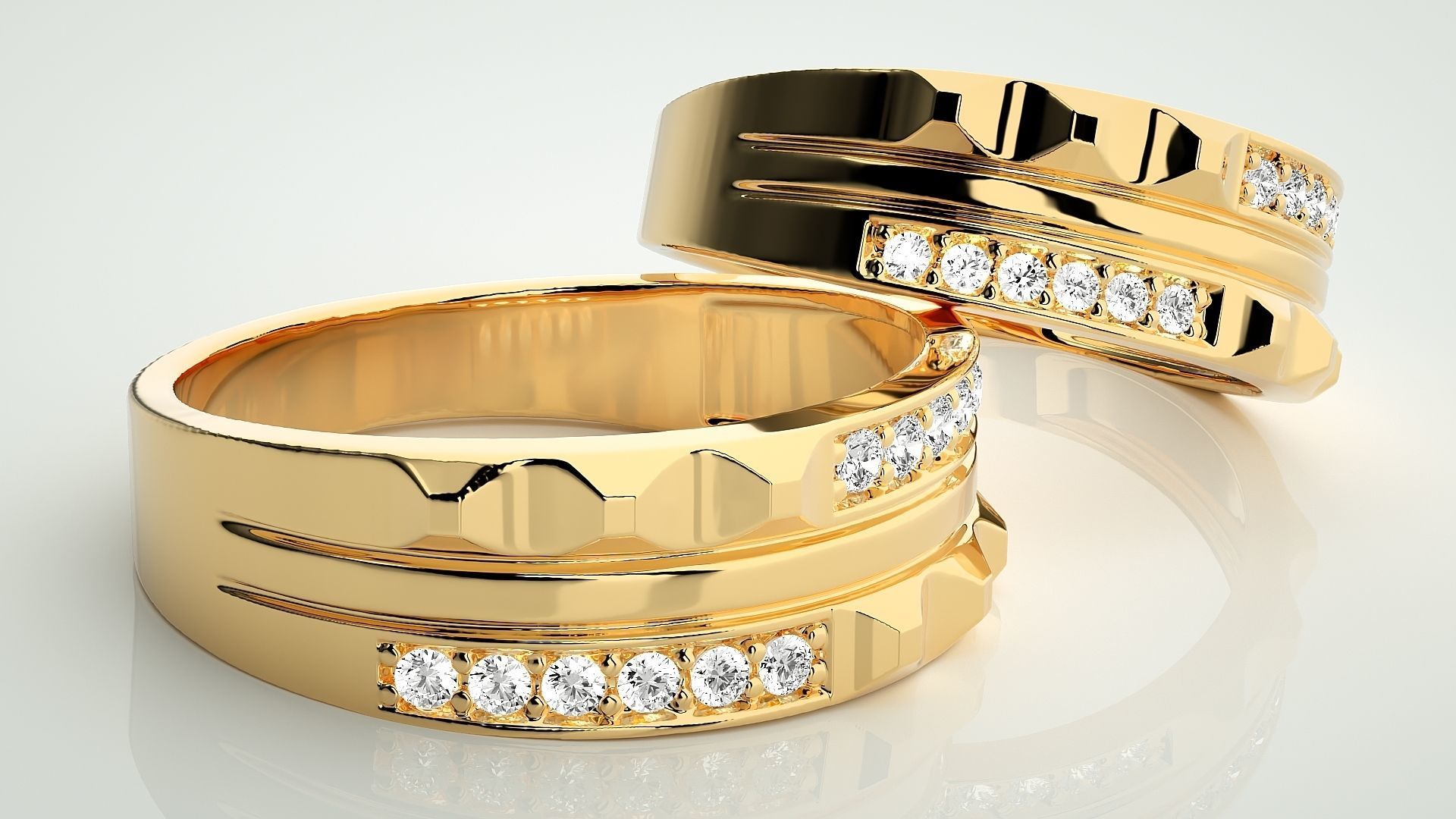 Diamond Couple Band Ring 3dm stl render detail 3D print model_9