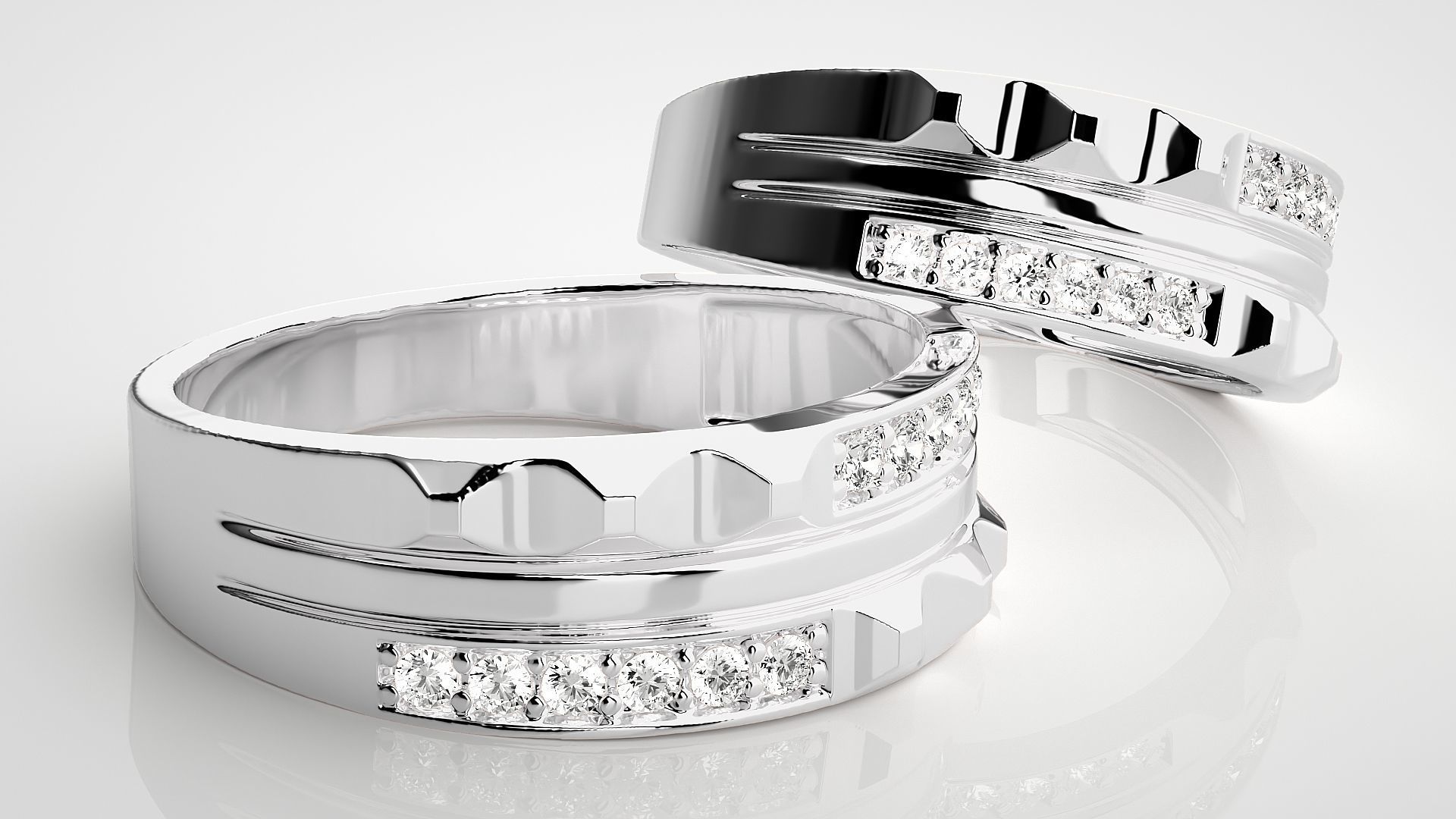 Diamond Couple Band Ring 3dm stl render detail 3D print model_5