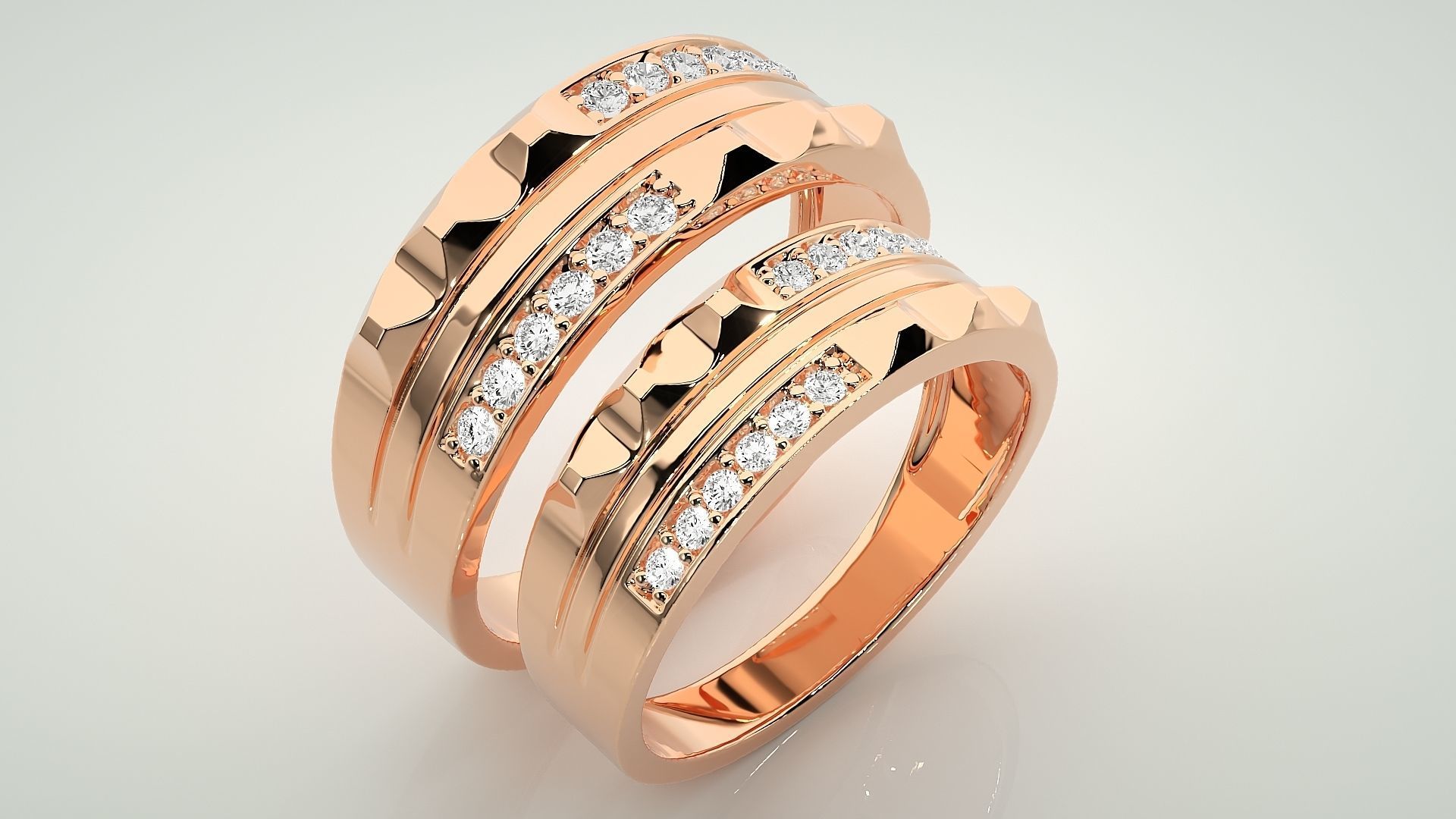 Diamond Couple Band Ring 3dm stl render detail 3D print model_3