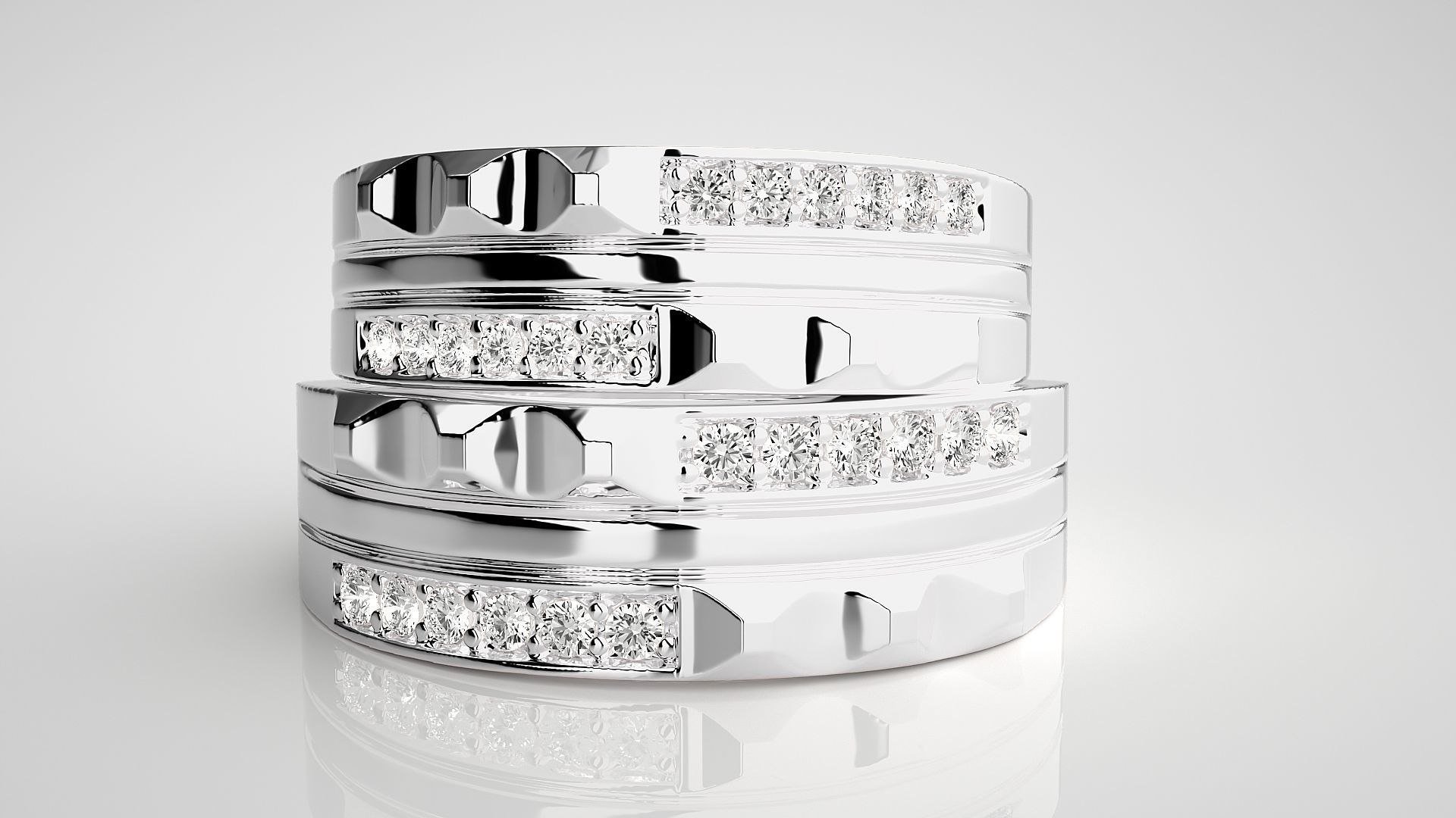 Diamond Couple Band Ring 3dm stl render detail 3D print model_6